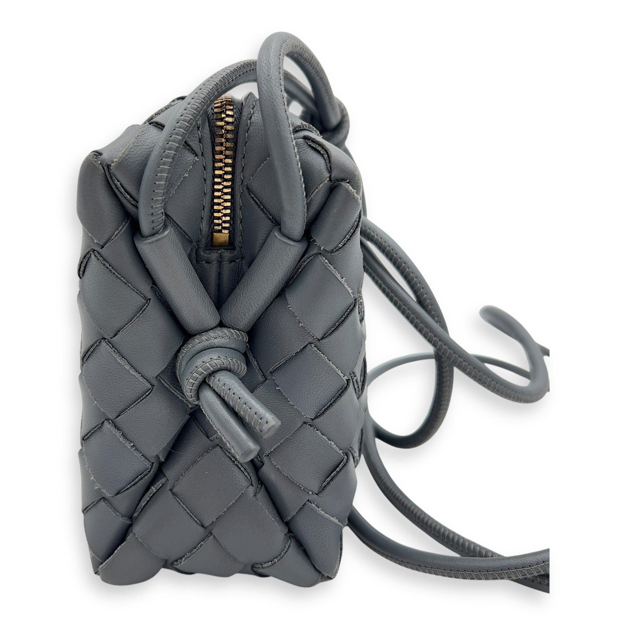 Bottega Veneta Loop Crossbody Bag Grey in Calfskin, Gold hardware_4