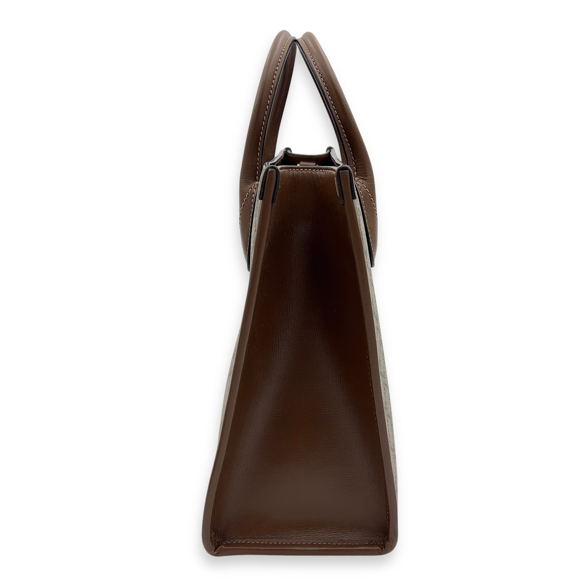 Gucci GG Top Handle Bag Brown in Coated Canvas, Gold hardware_4