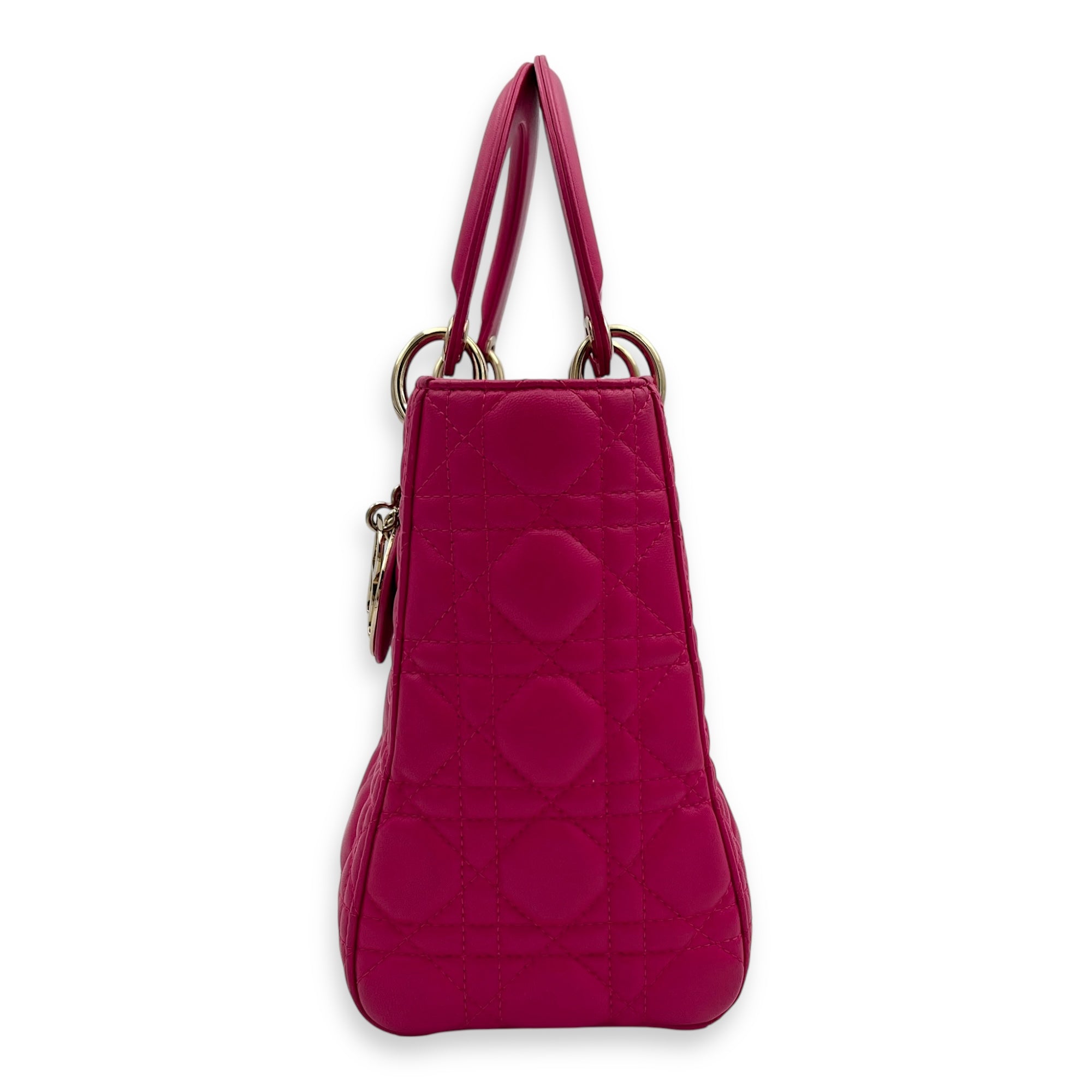 Dior Lady Dior Top Handle Bag Medium Pink in Calfskin, Gold hardware_4
