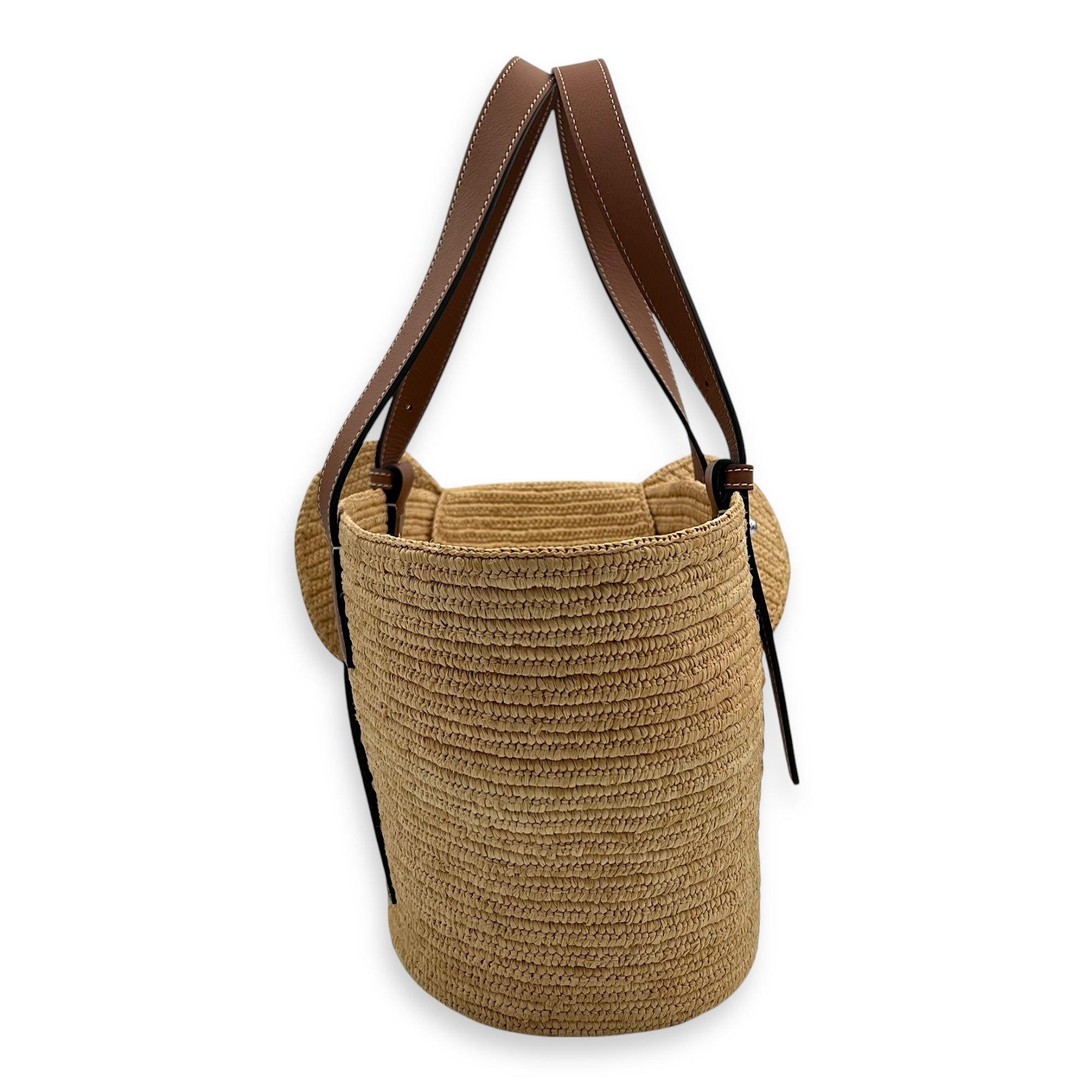 Loewe Elephant Top Handle Bag Beige in Raffia, Silver hardware_4