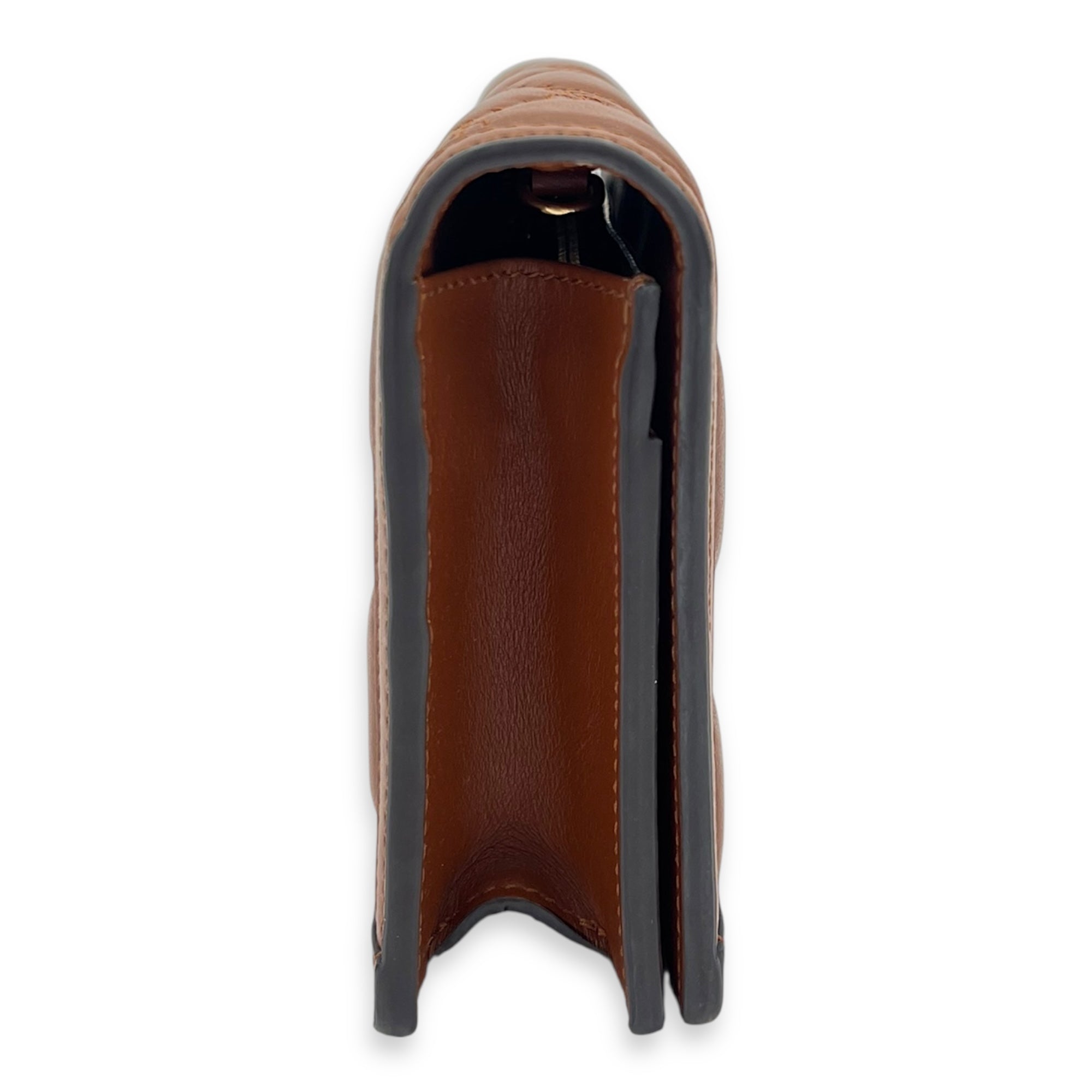 Gucci Matelassé Wallet On Chain Brown in Calfskin, Gold hardware_7