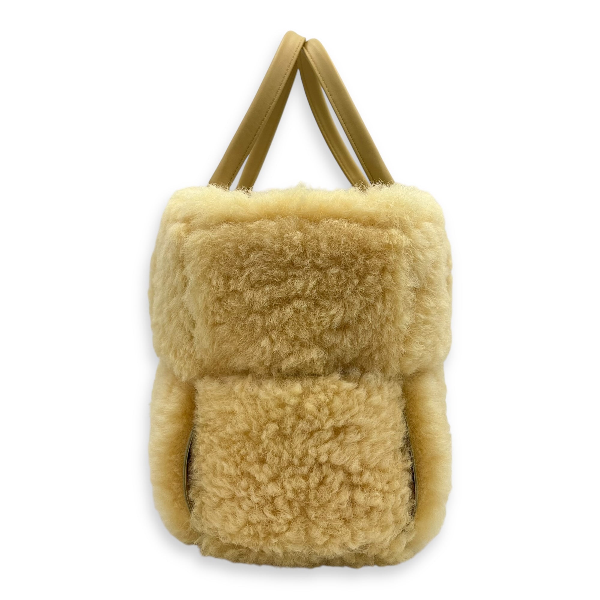 Bottega Veneta Arco Yellow Top Handle Bag in Shearling, Gold hardware_4