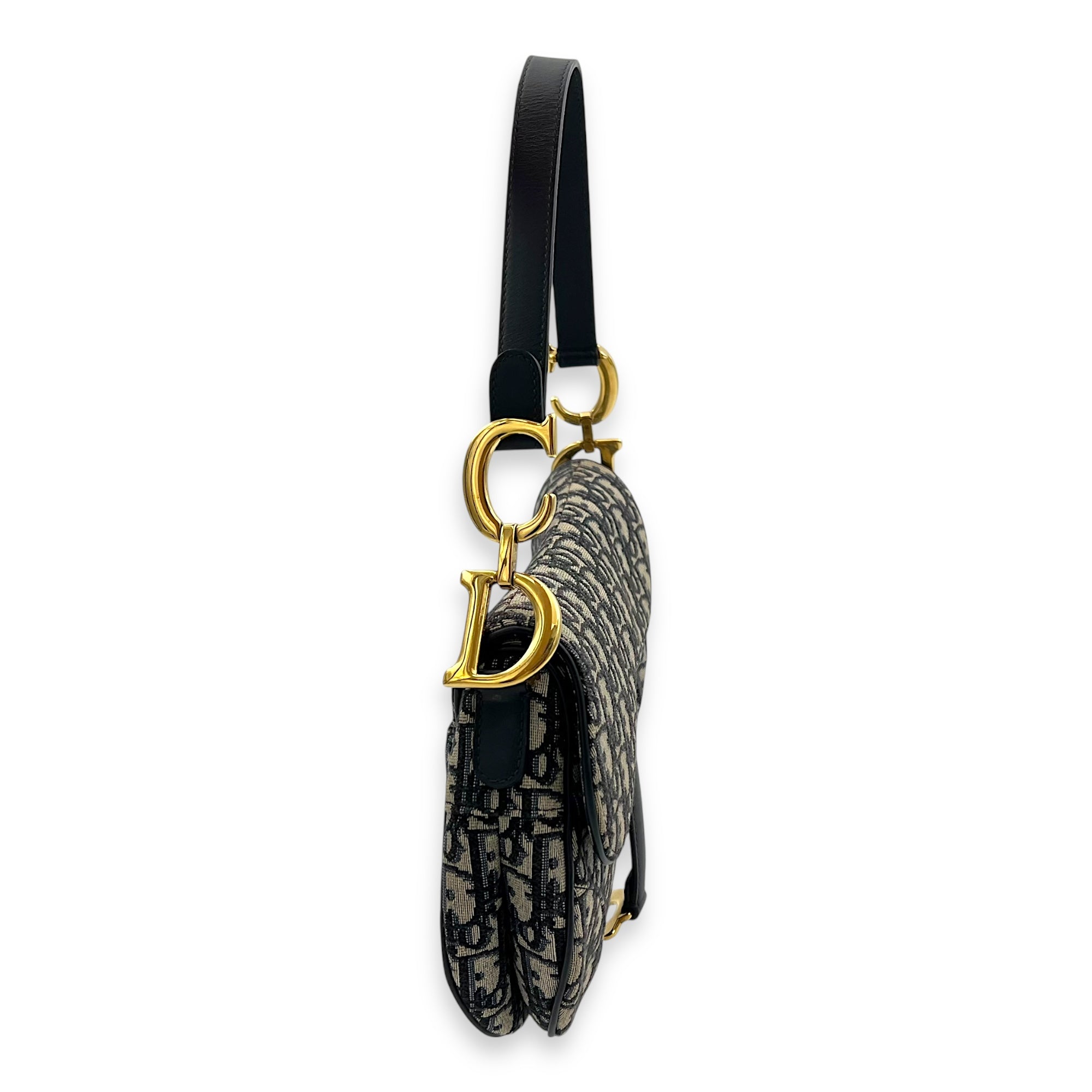 Dior Saddle Shoulder Bag Medium Blue in Jacquard, Gold hardware_4