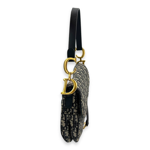 Dior Saddle Shoulder Bag Medium Blue in Jacquard, Gold hardware_4