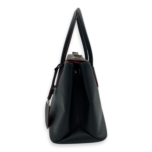 Prada 2 way turnlock bag Top Handle Bag Black in Saffiano Leather, Silver hardware_4