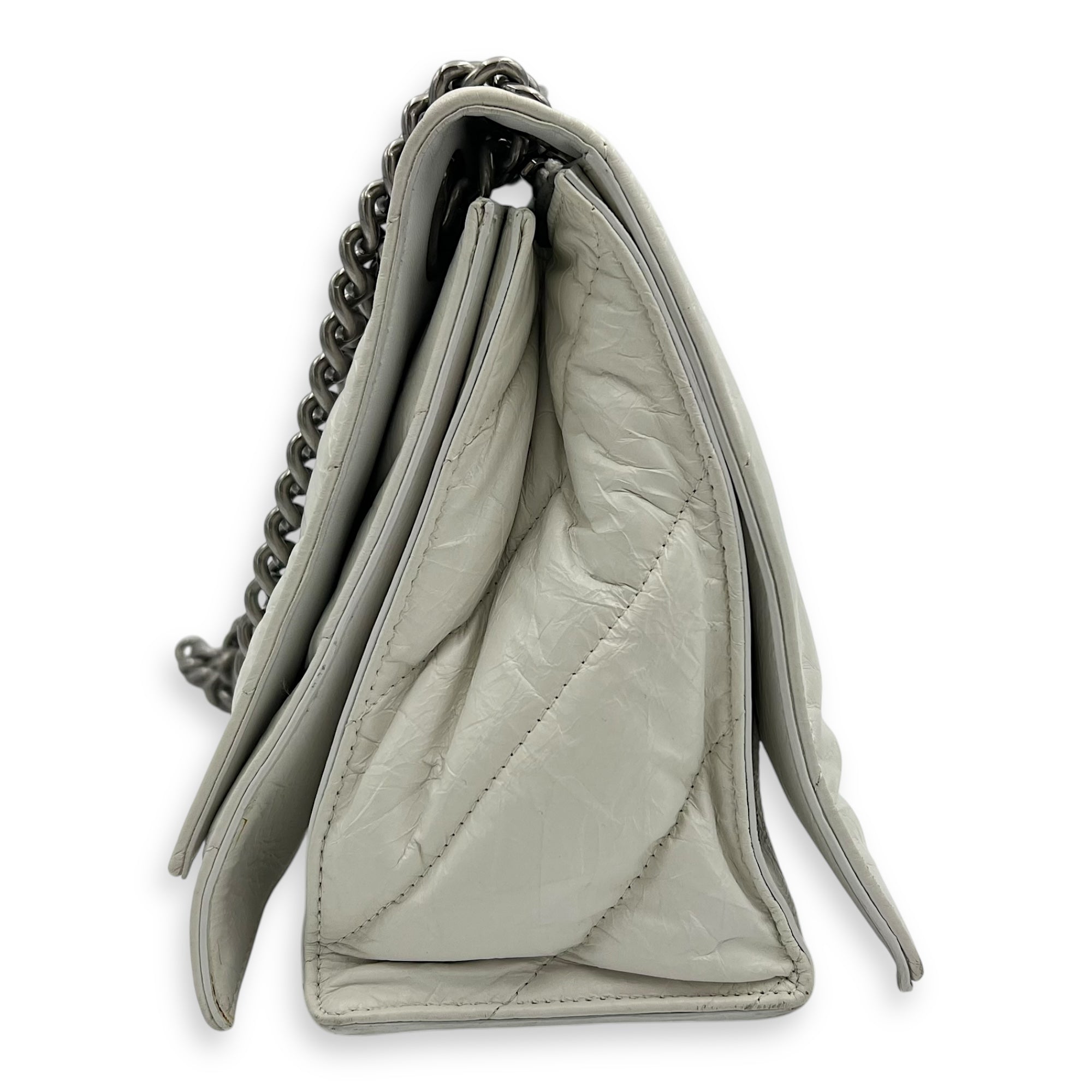 Balenciaga Crush Shoulder Bag White in Calfskin, Silver hardware_4