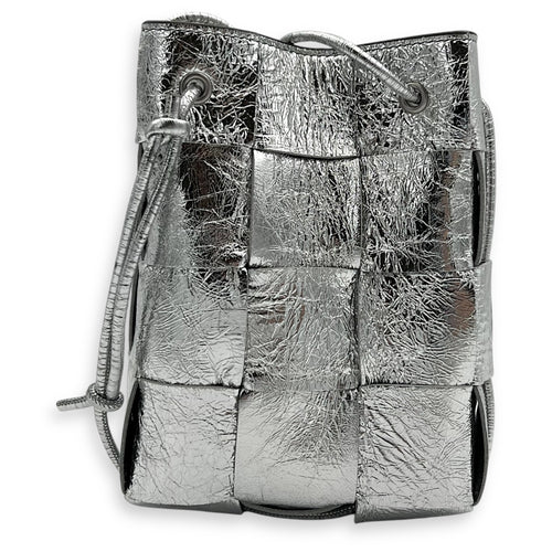 Bottega Veneta Cassette Backpack Silver in Calfskin, Silver hardware_4