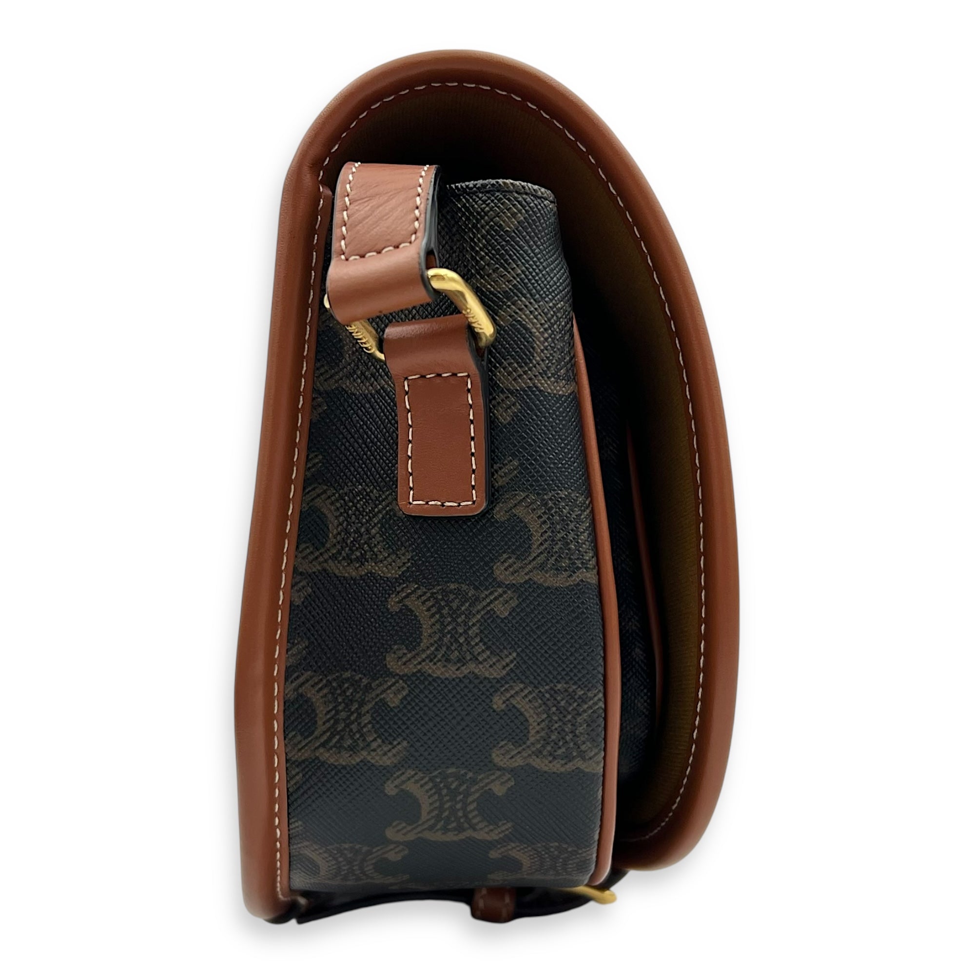Celine Folco Crossbody Bag Brown in Coated Canvas, Gold hardware_4