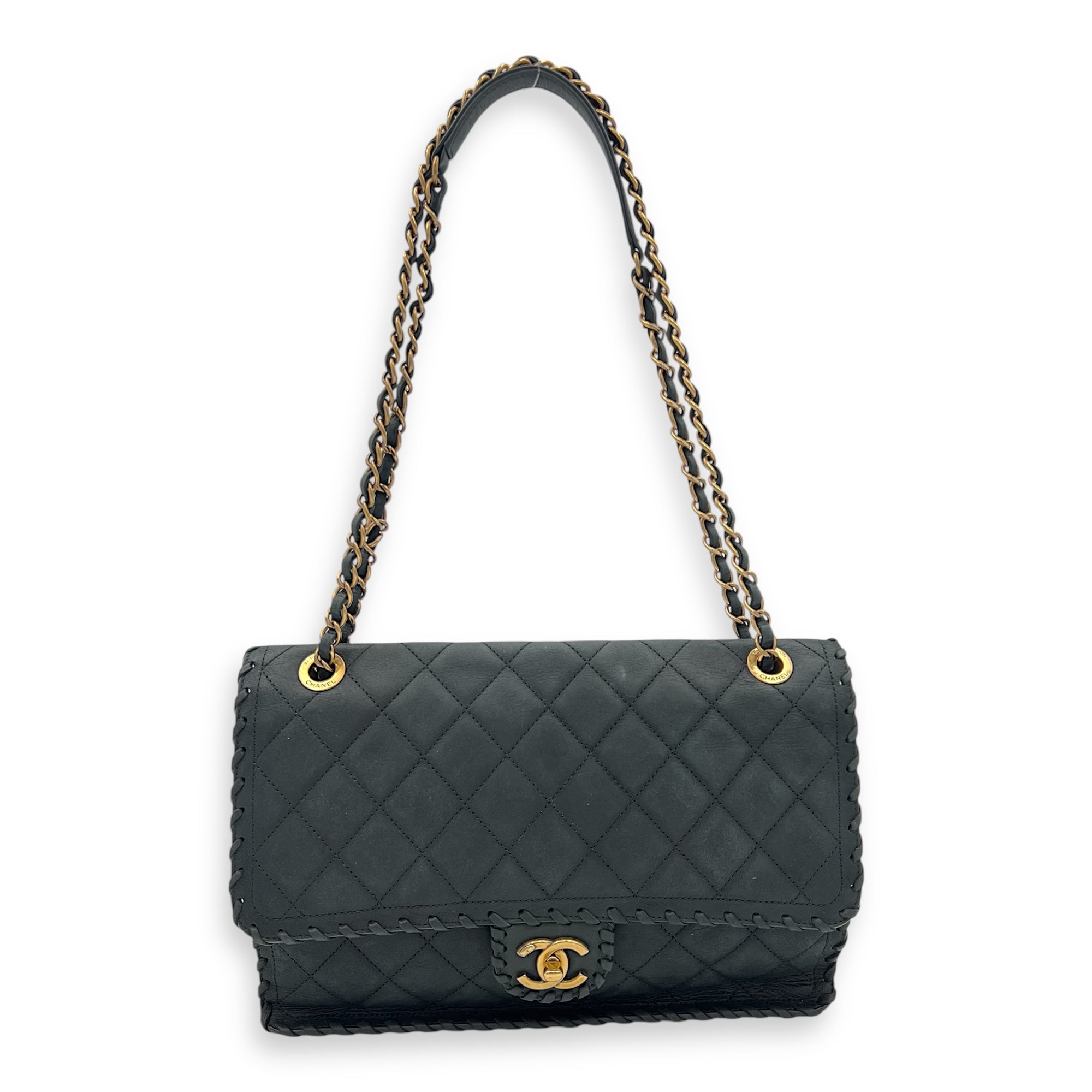 Chanel Happy Stitch CC Black Shoulder Bag in Suede Leather, Gold hardware_10