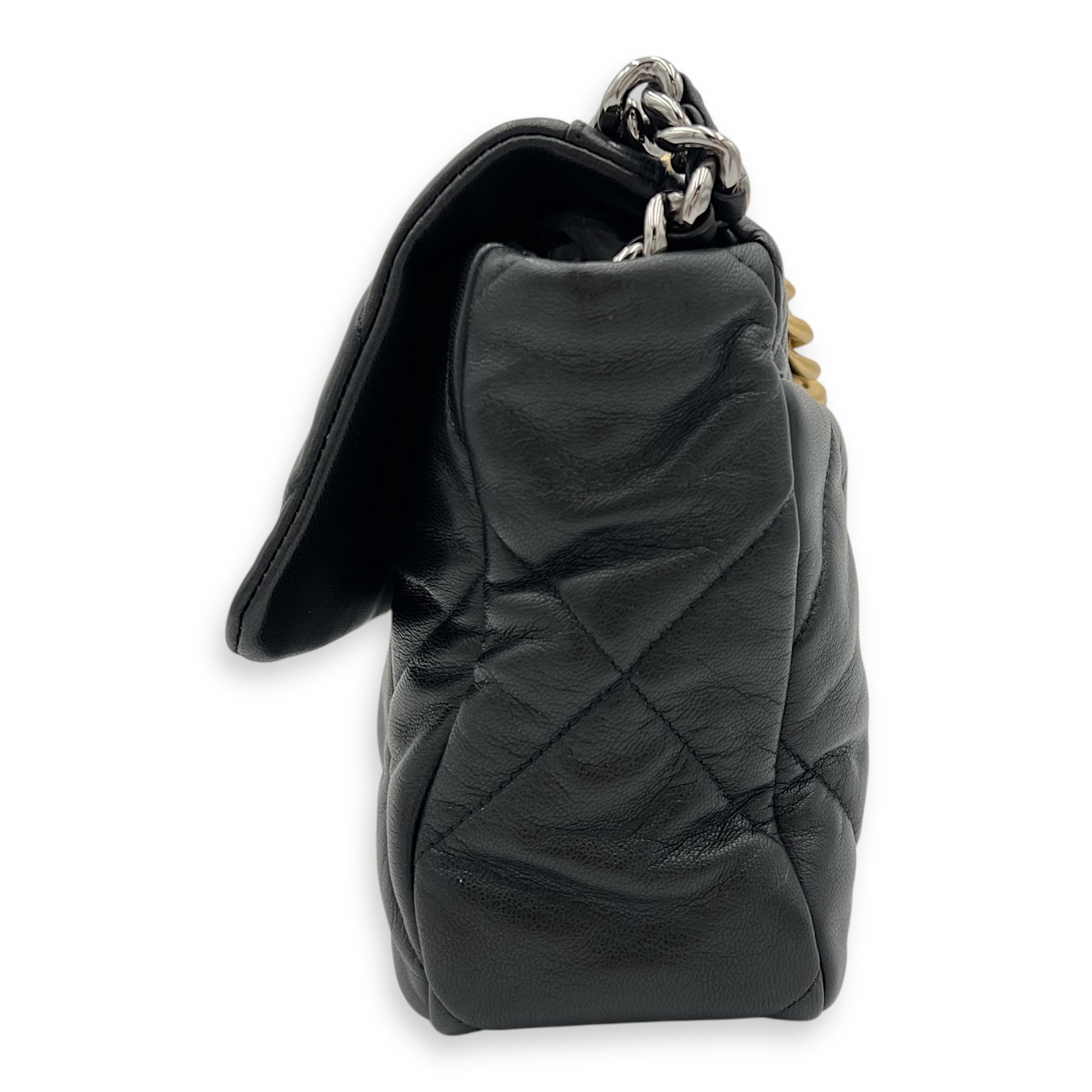 Chanel C19 Large Black Shoulder Bag in Lambskin, Mixed hardware_7