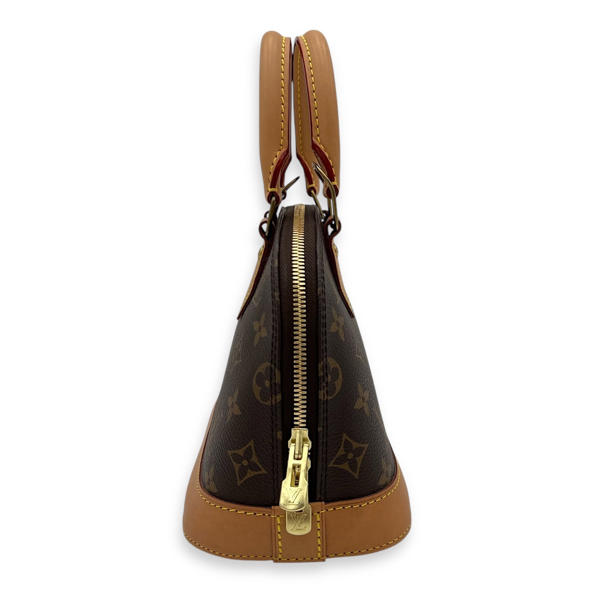 Louis Vuitton Alma BB Brown Top Handle Bag in Monogram Coated Canvas, Gold hardware_4