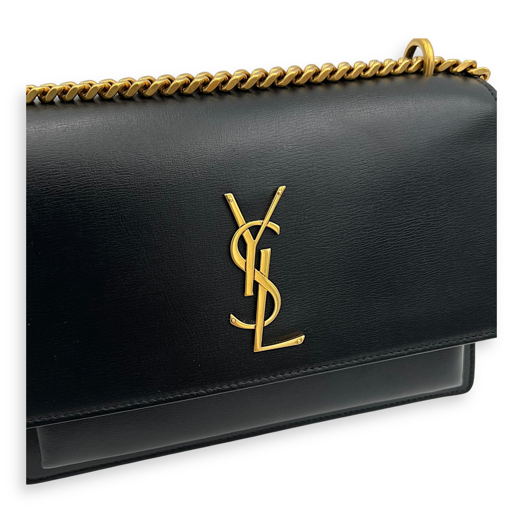 Saint Laurent Sunset Shoulder Bag Black in Calfskin, Gold hardware_7