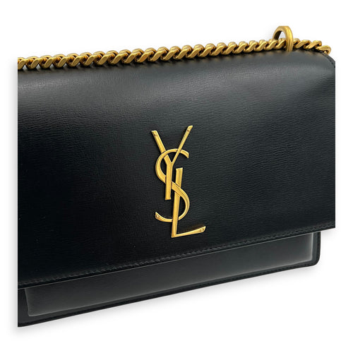 Saint Laurent Sunset Shoulder Bag Black in Calfskin, Gold hardware_7