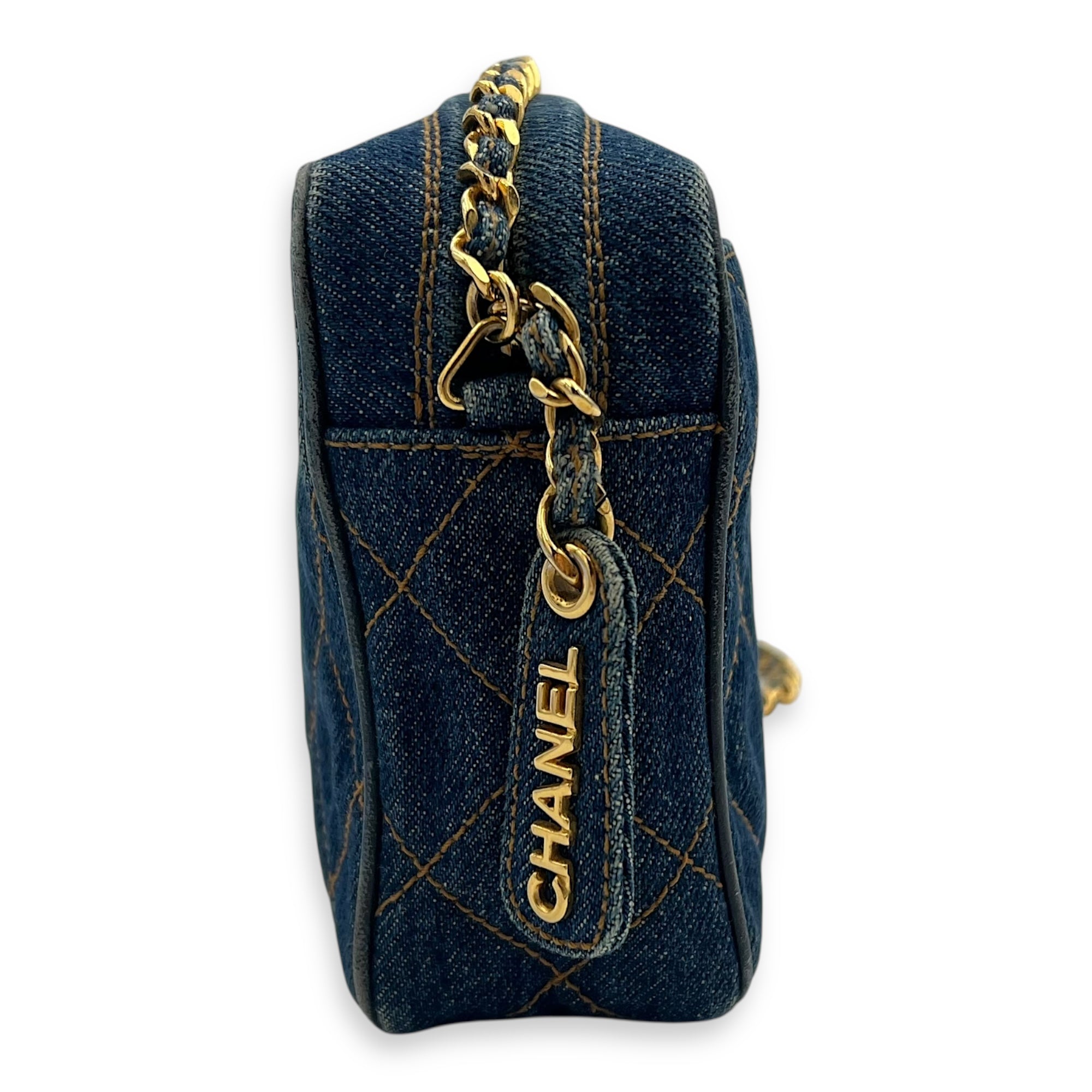 Chanel Denim CC Quilted Turnlock Crossbody Bag Blue in Denim, Gold hardware_4