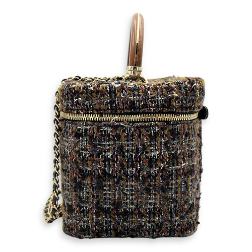 Chanel Vanity Case Wood Multi-colour Top Handle Bag in Tweed, Gold hardware_4