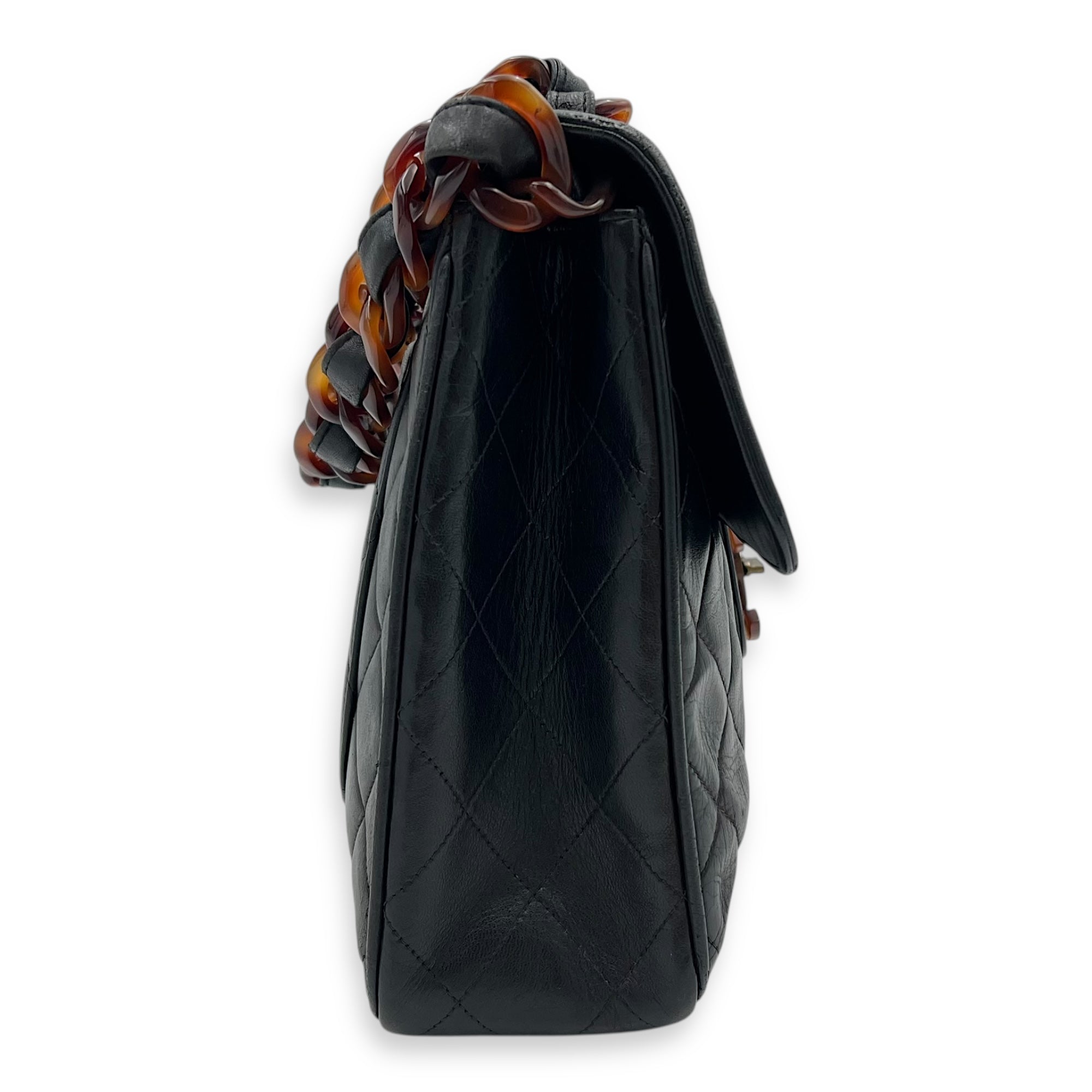 Chanel CC Quilted Tortoise Shell Shoulder Bag Black in Lambskin, tortoise shell hardware_4