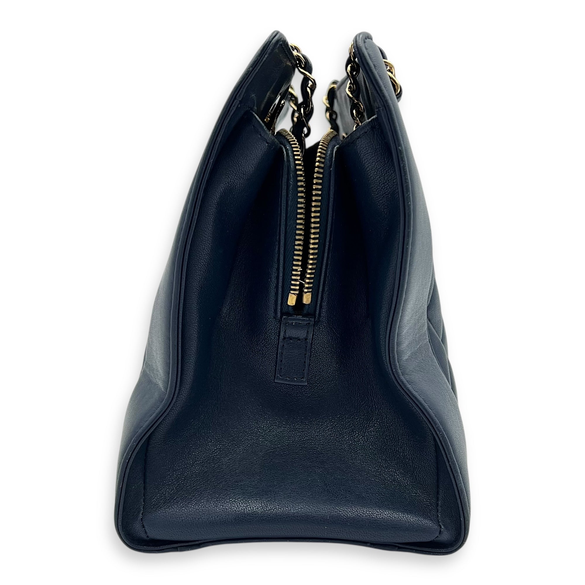 Chanel CC Shoulder Bag Blue in Calfskin, Gold hardware_4