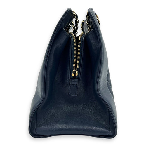 Chanel CC Shoulder Bag Blue in Calfskin, Gold hardware_4