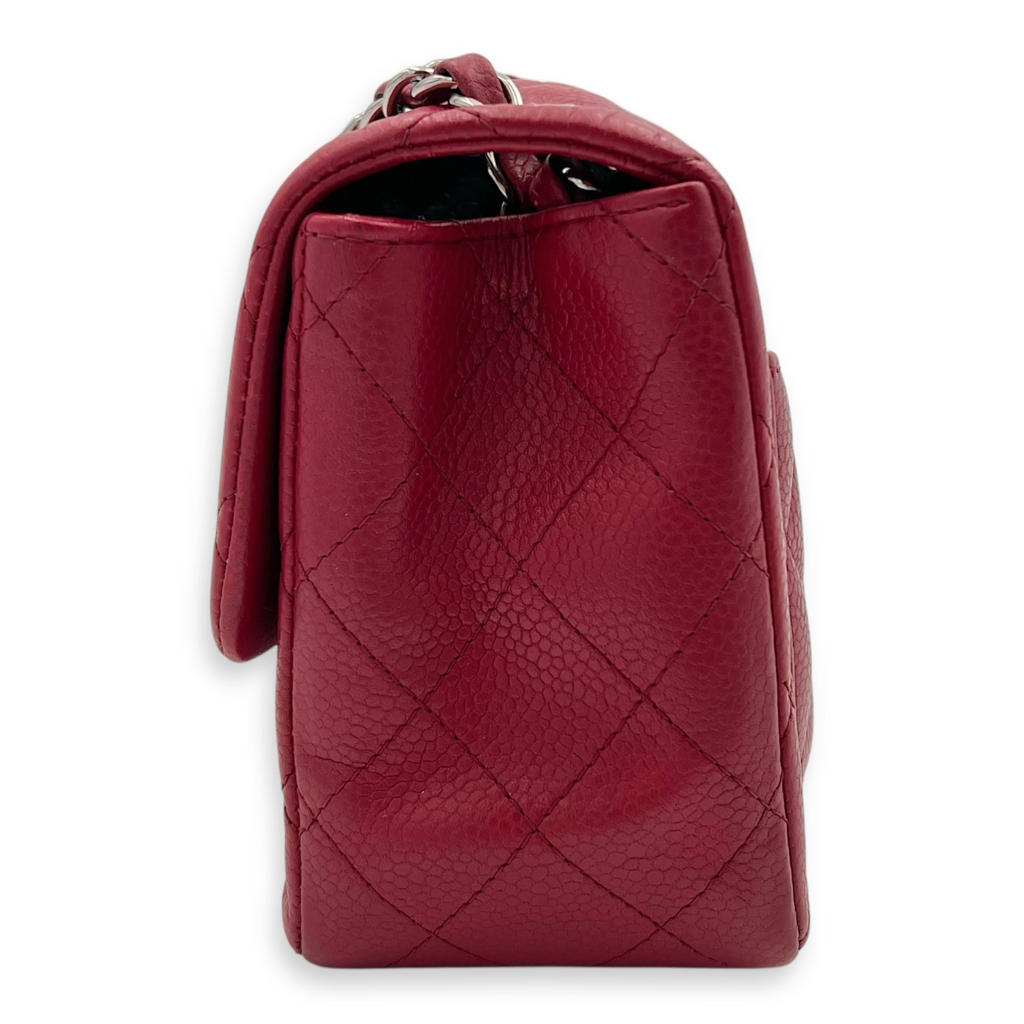 Chanel CC Mini Square Shoulder Bag Red in Caviar Leather, Silver hardware_4