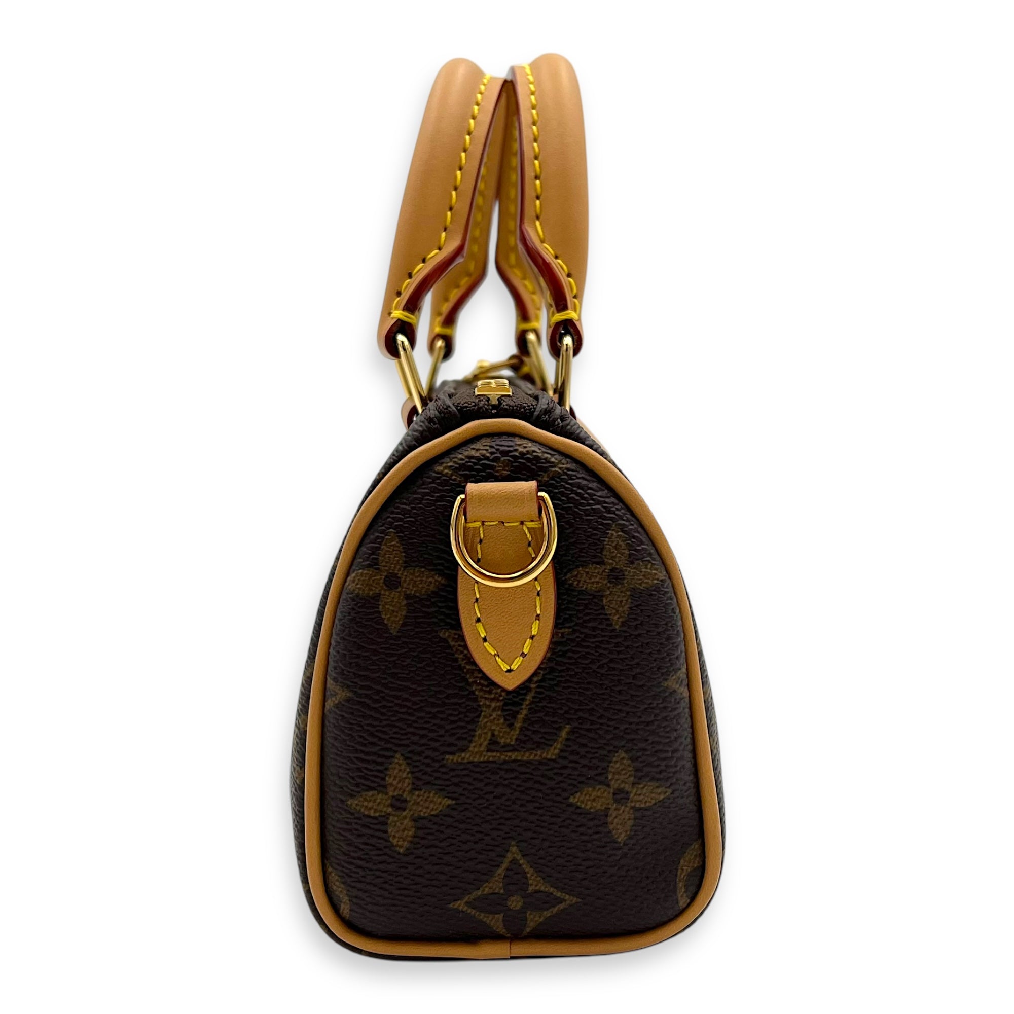 Louis Vuitton Speedy Top Handle Bag Nano Brown in Monogram Coated Canvas, Gold hardware_4