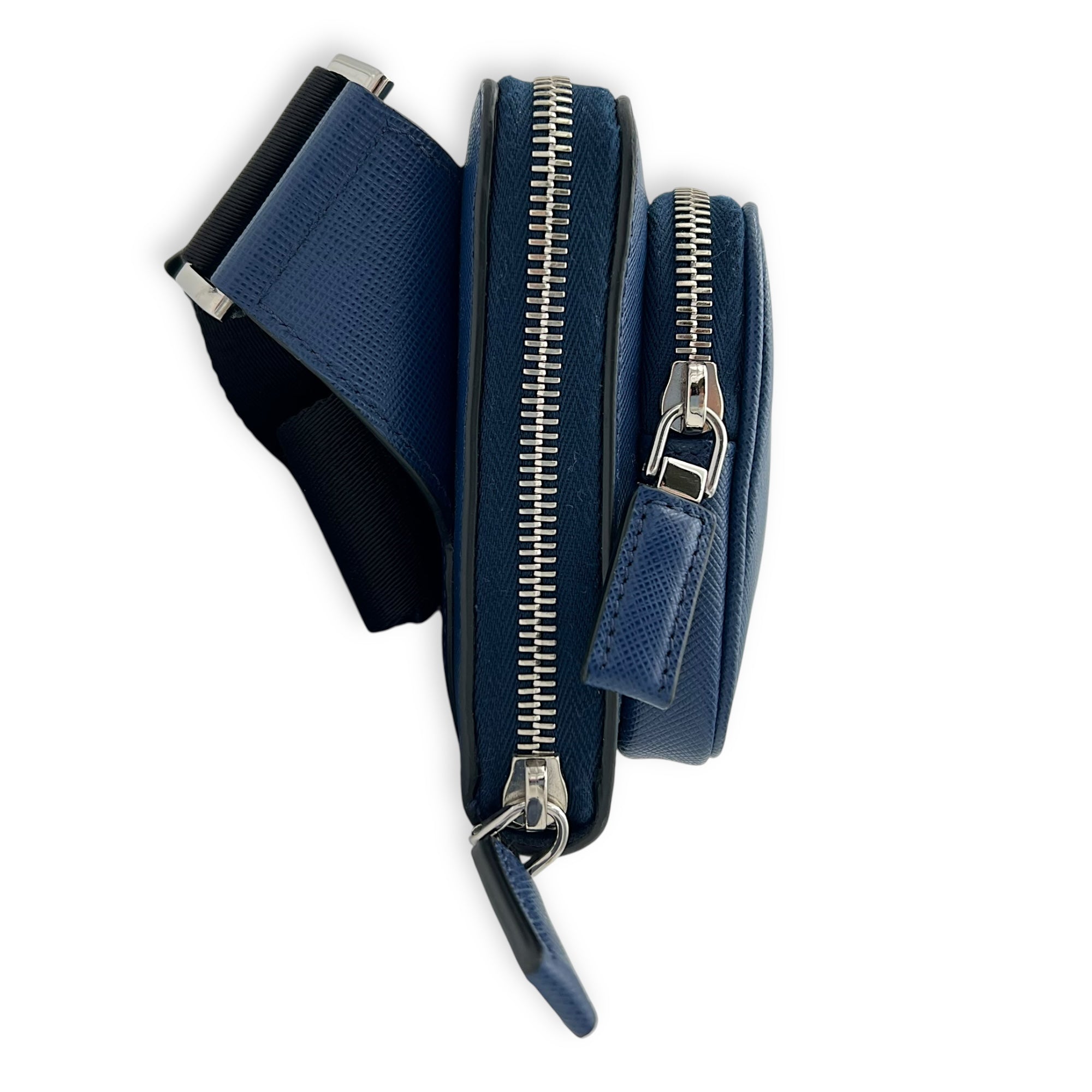 Prada Logo Belt Bag Blue in Saffiano Leather, Silver hardware_4