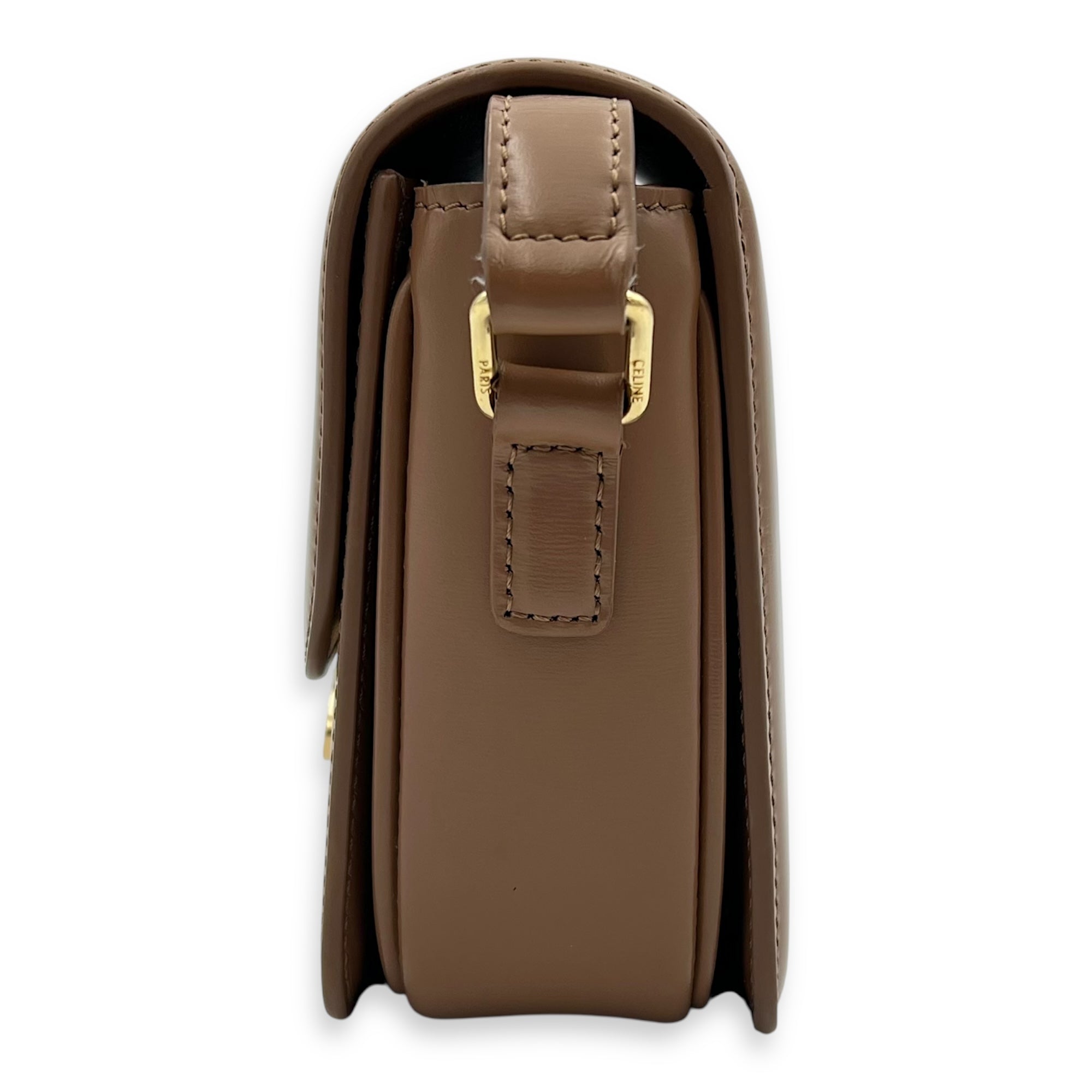 Celine Triomphe Shoulder Bag Brown in Calfskin, Gold hardware_4