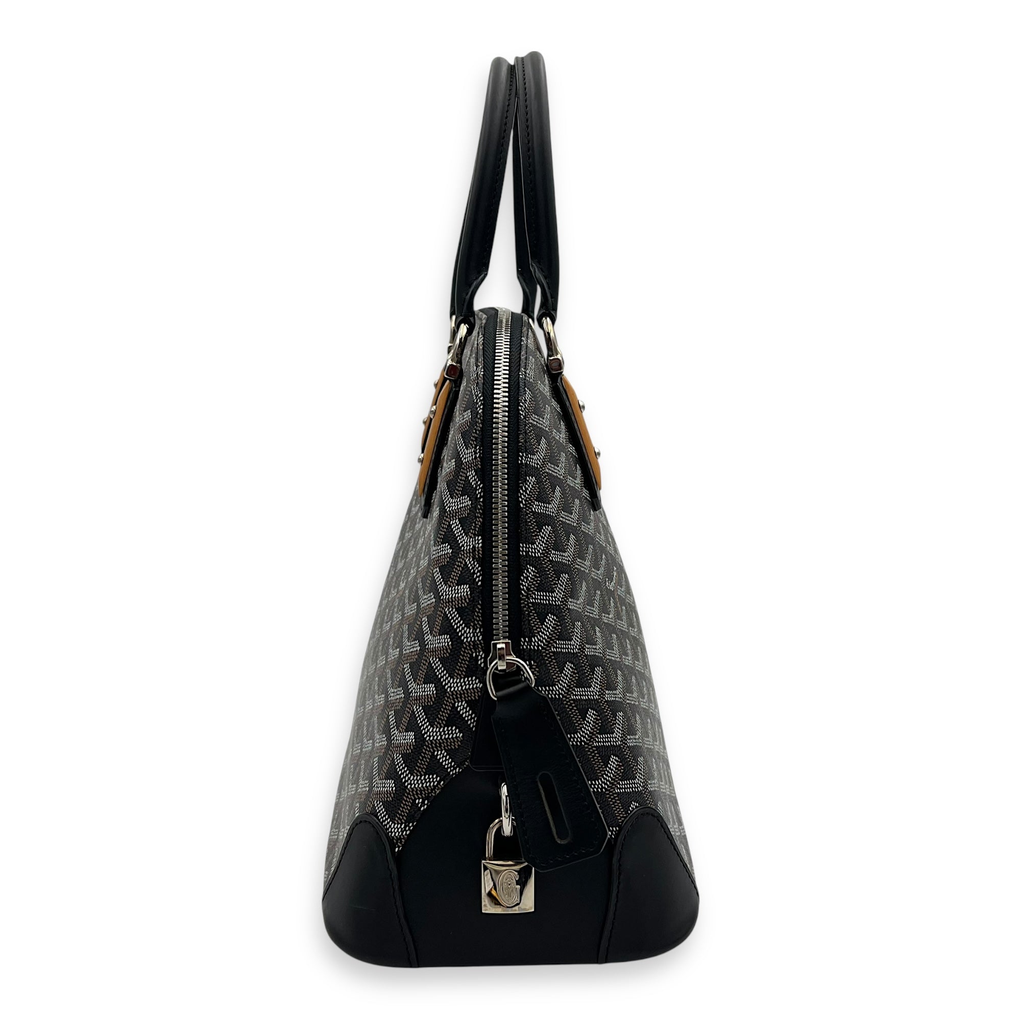 Goyard Vendome Top Handle Bag Black in Coated Canvas, Silver hardware_4