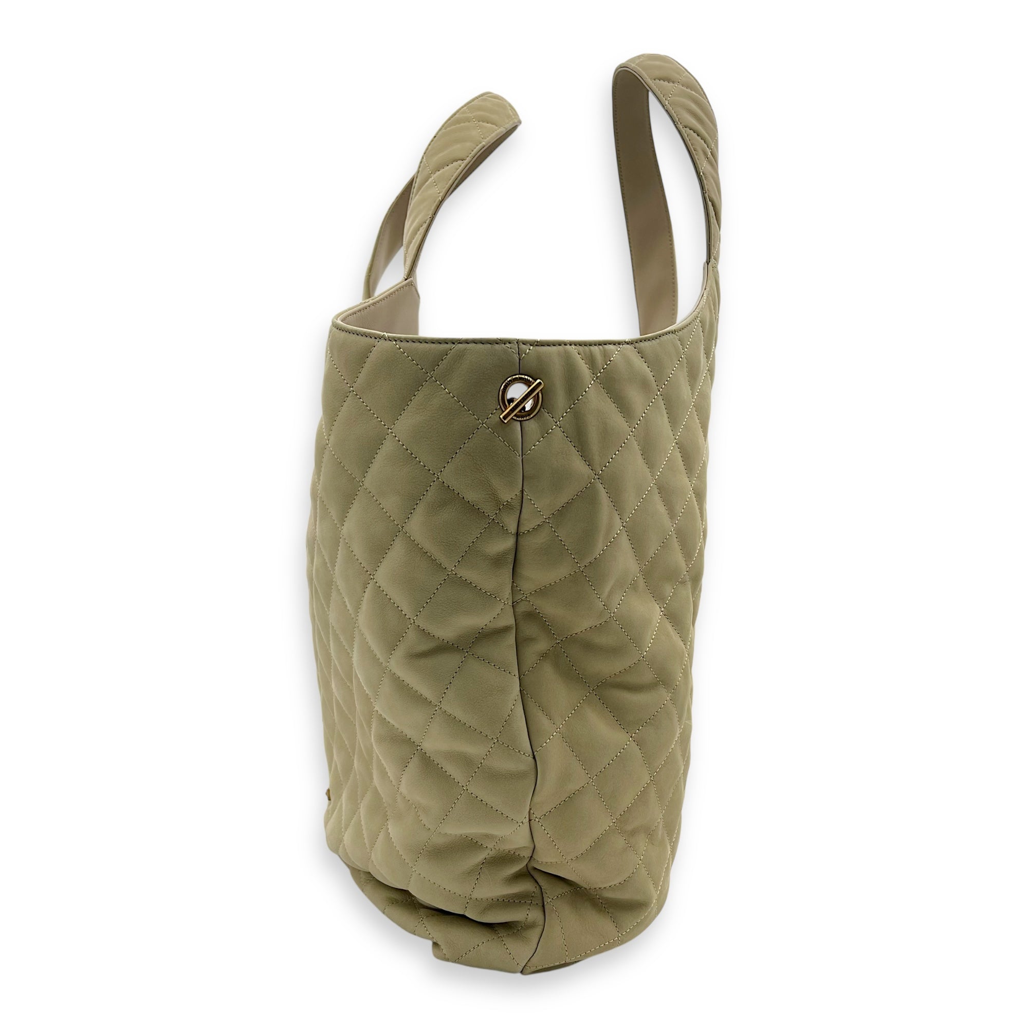 Saint Laurent ICare Tote Bag Beige in Nubuck suede, Gold hardware_4