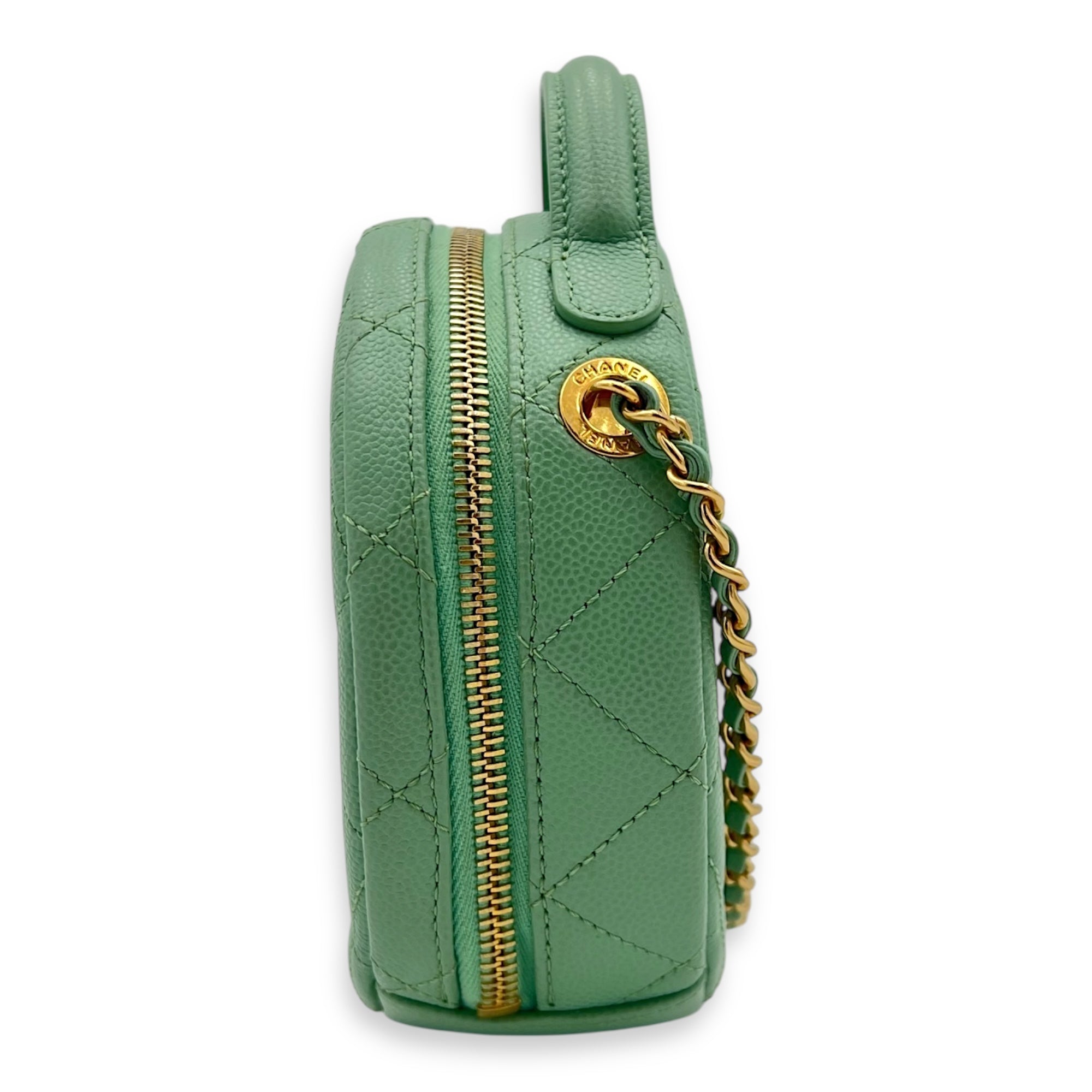 Chanel CC Top Handle Bag Green in Caviar Leather, Gold hardware_10