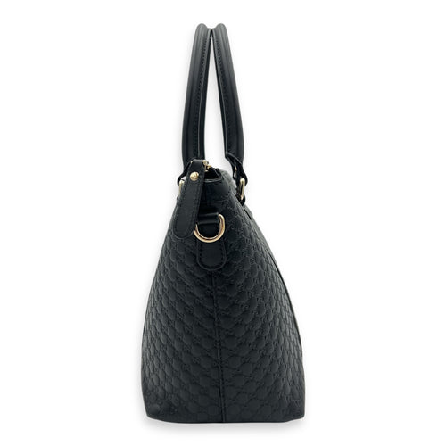 Gucci GG Tote Bag Black in Guccissima Leather, Gold hardware_12
