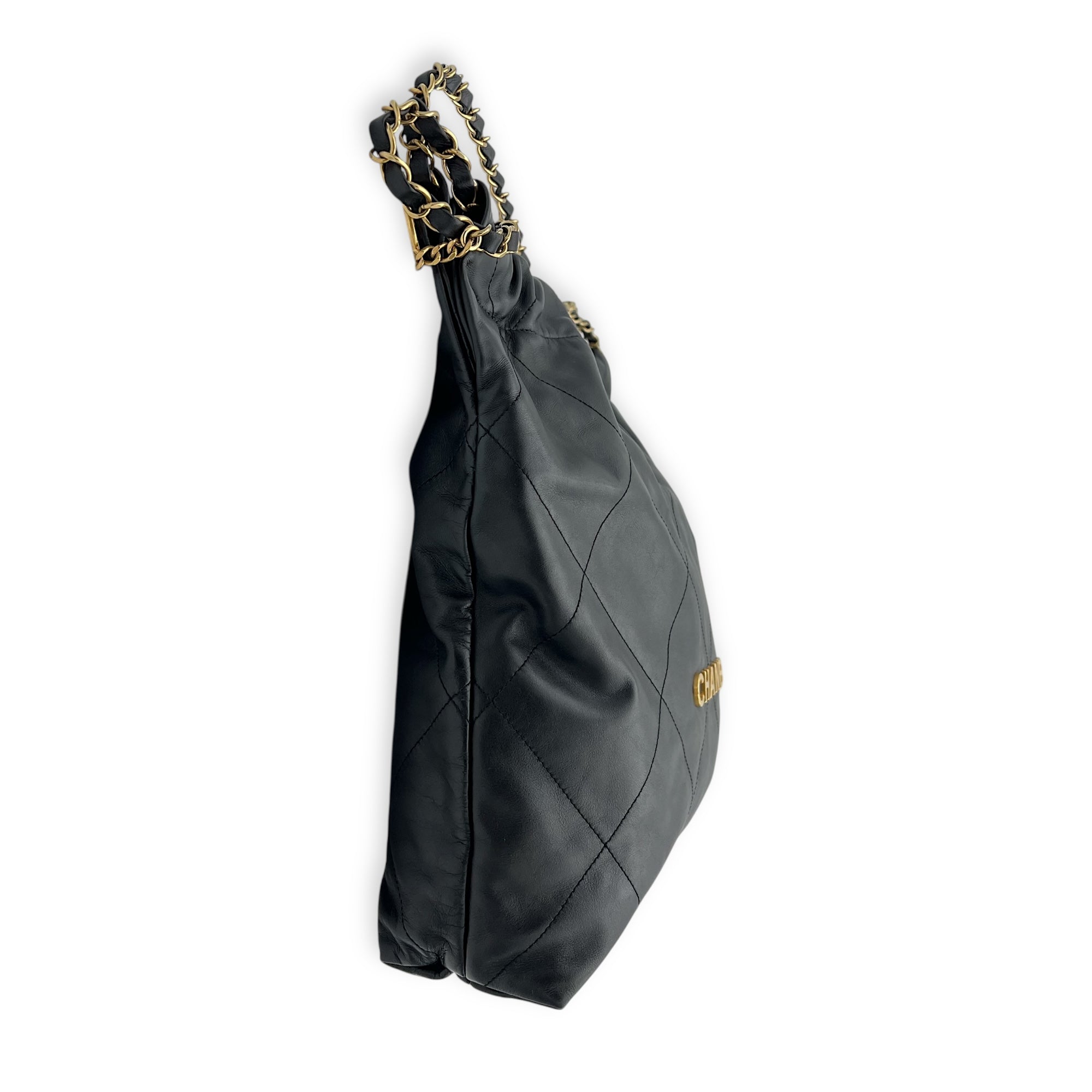 Chanel 22 Tote Shoulder Bag Black in Calfskin, Gold hardware_4
