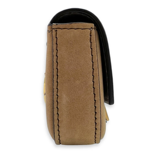 Fendi Baguette Nano Brown Crossbody Bag in Suede Leather, Gold hardware_4