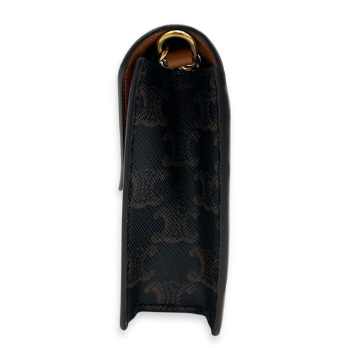 Celine Triomphe Wallet On Chain Brown in Coated Canvas, Gold hardware_4