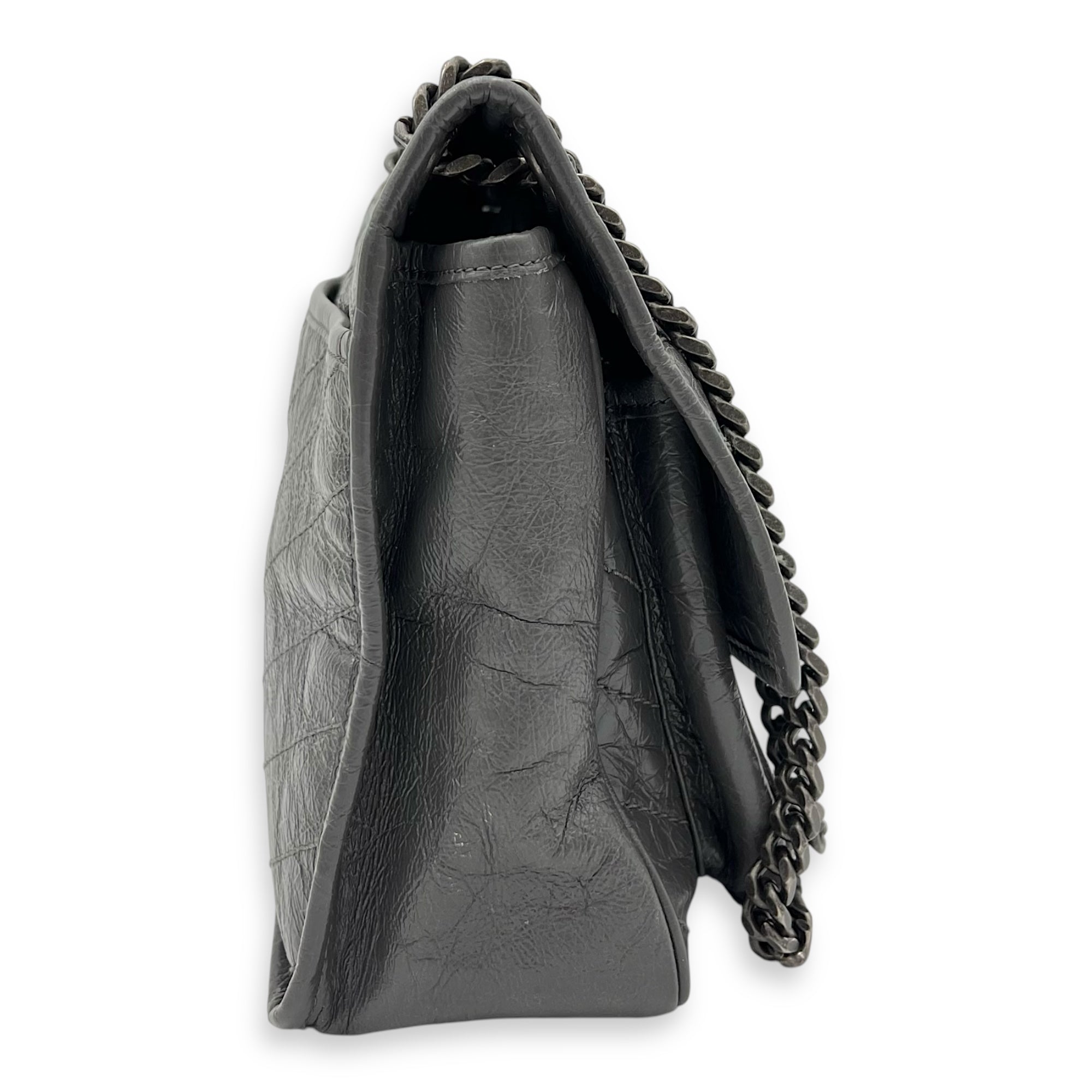 Saint Laurent Niki Shoulder Bag Grey in Calfskin, Ruthenium hardware_4