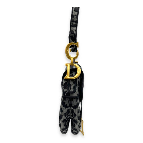 Dior Saddle Grey Shoulder Bag in Jacquard, Gold hardware_4