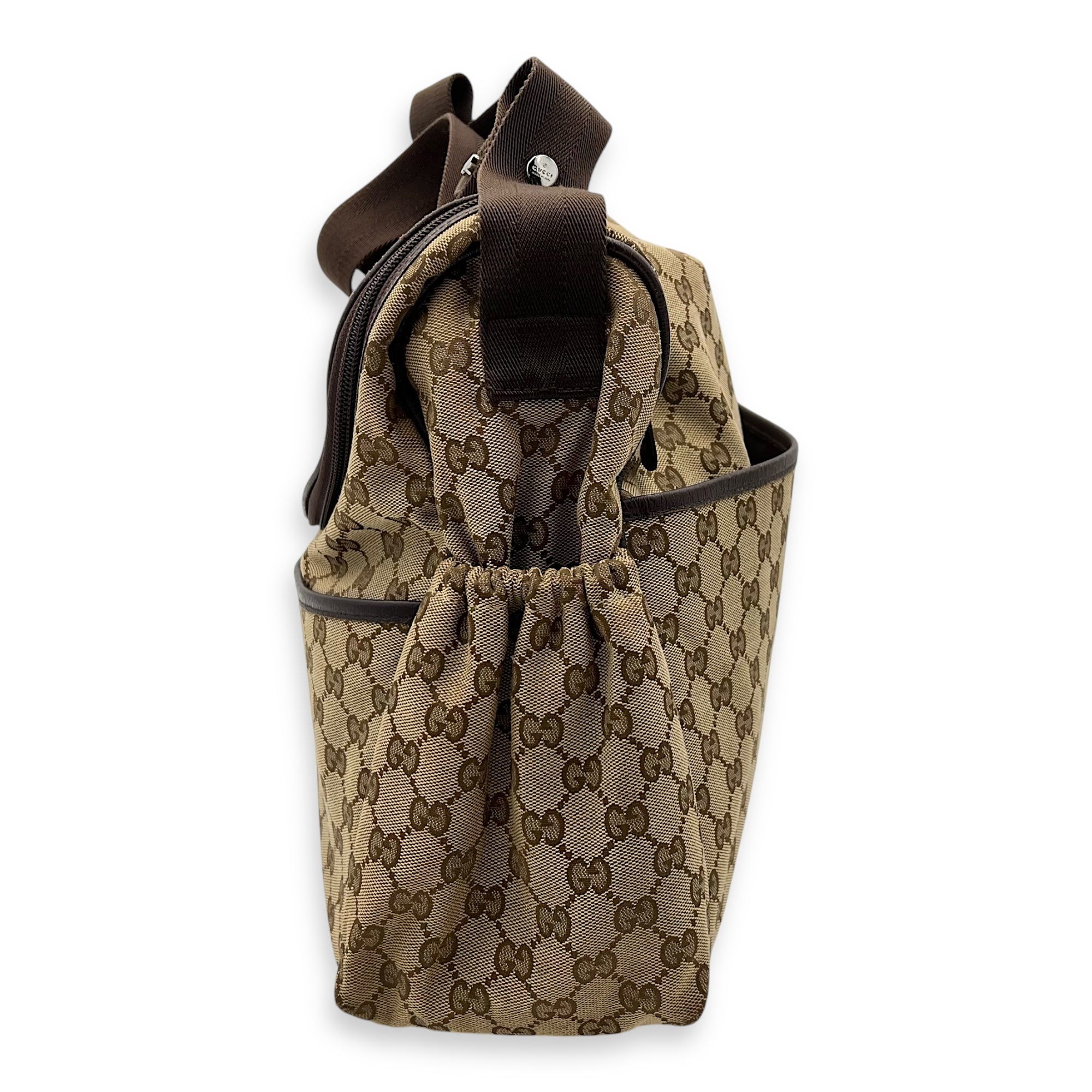Gucci GG Shoulder Bag Brown in Canvas, Silver hardware_4