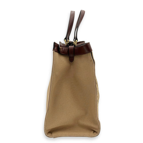 Fendi Peekaboo Brown Top Handle Bag in Canvas, Gold hardware_4