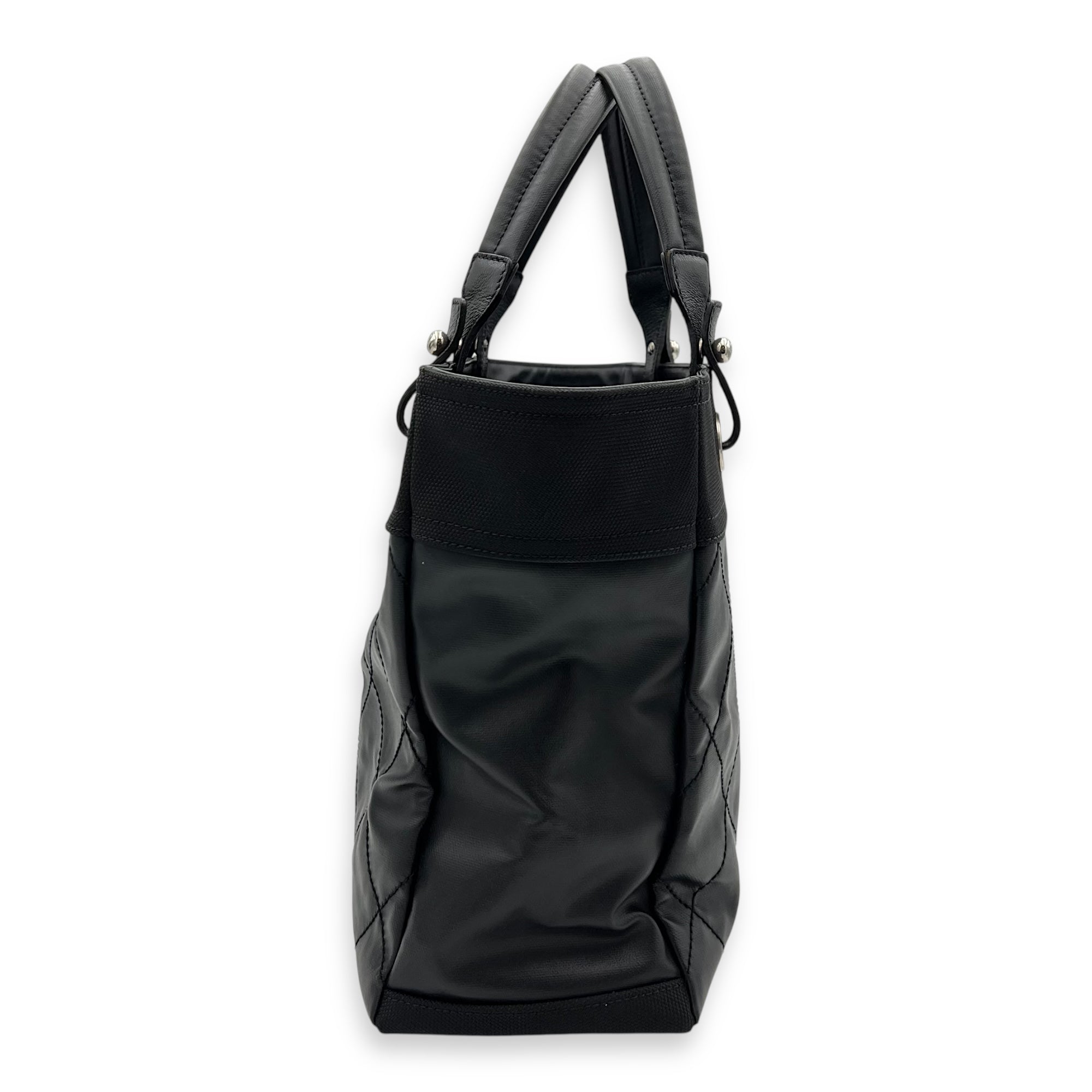 Chanel Paris Biarritz Tote Bag Black in Coated Canvas, Silver hardware_4