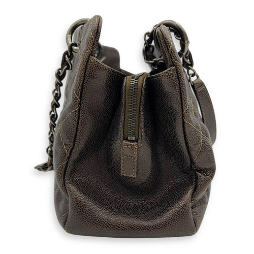 Chanel Quilted Wildstitch Tote Bag Brown in Caviar Leather, Silver hardware_4