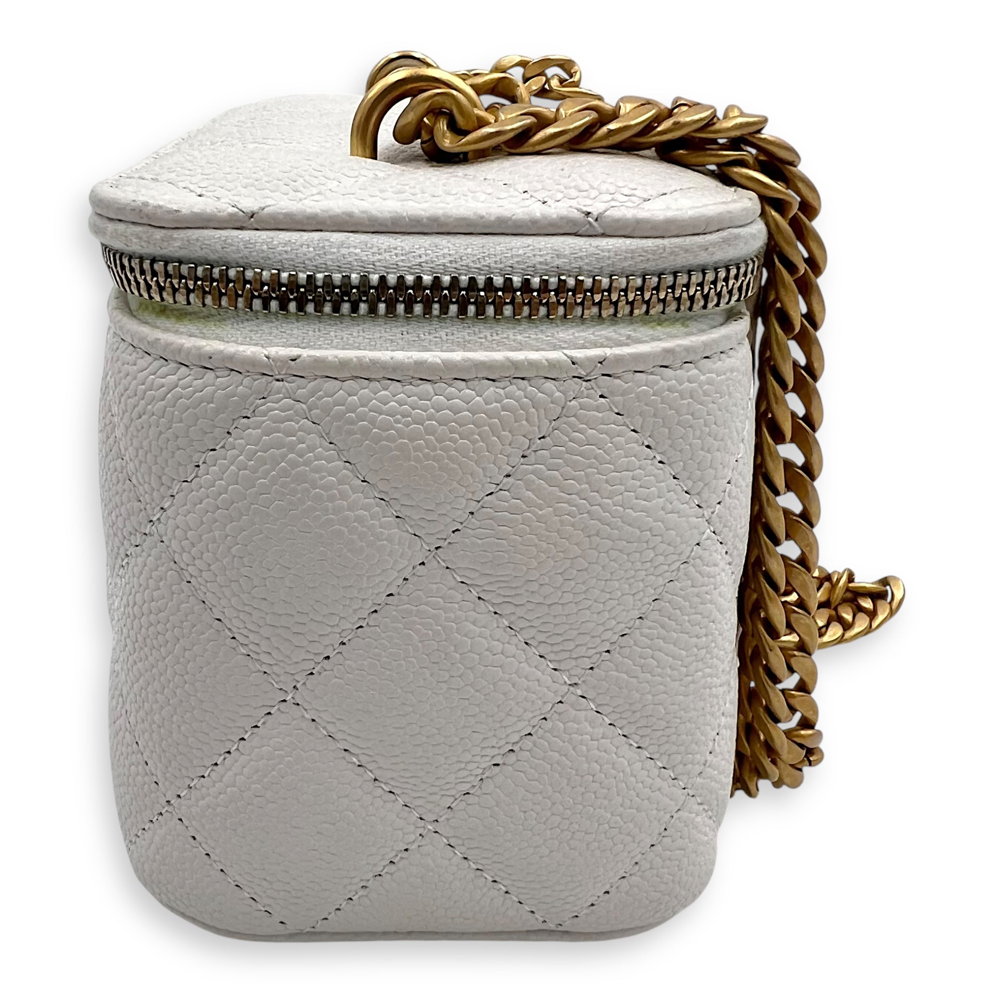 Chanel Pearl Crush White Vanity Bag in Caviar Leather, Gold hardware_6
