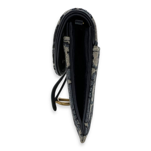 Dior Saddle Blue Wallet On Chain in Jacquard, Gold hardware_4