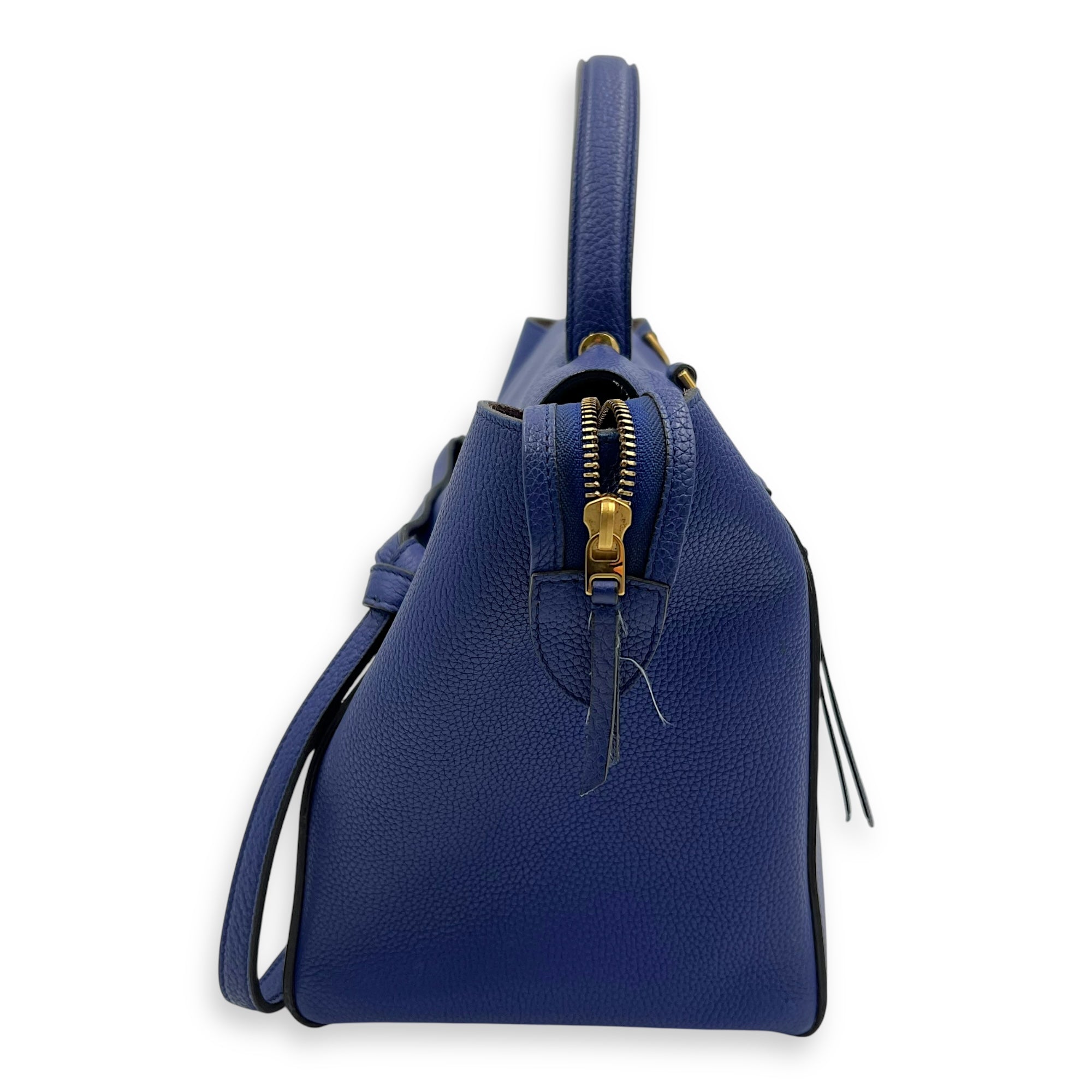 Celine Belt Bag Top Handle Bag Blue in Calfskin, Gold hardware_4