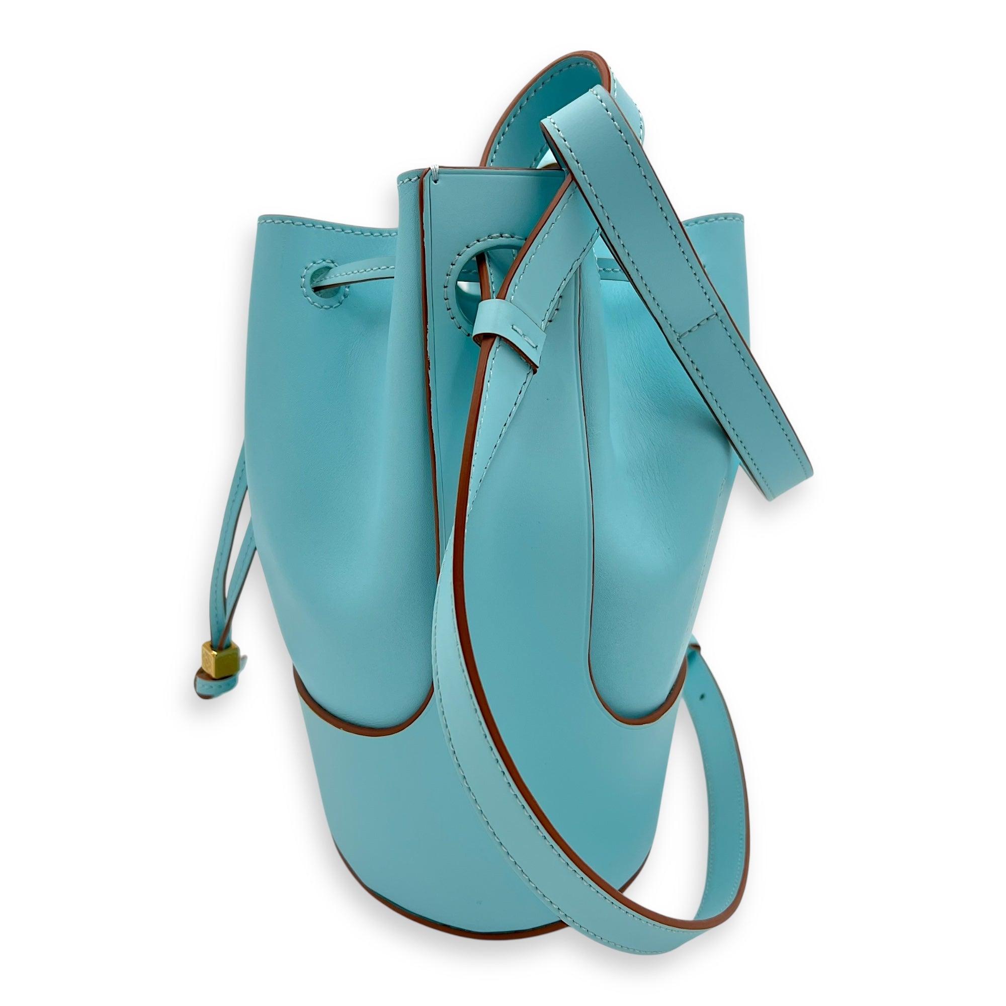 Loewe Ballon Bucket Bag Blue in Calfskin, Gold hardware_4