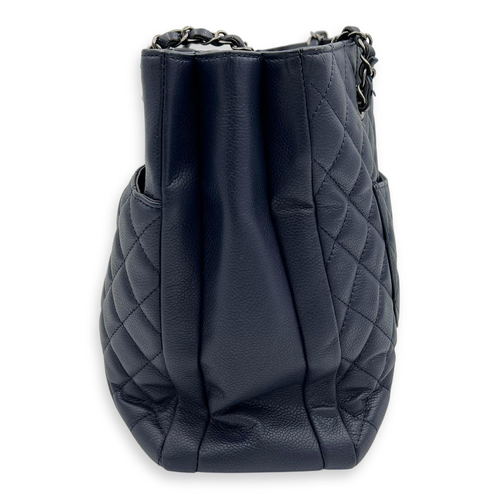 Chanel CC Tote Bag Blue in Caviar Leather, Ruthenium hardware_4