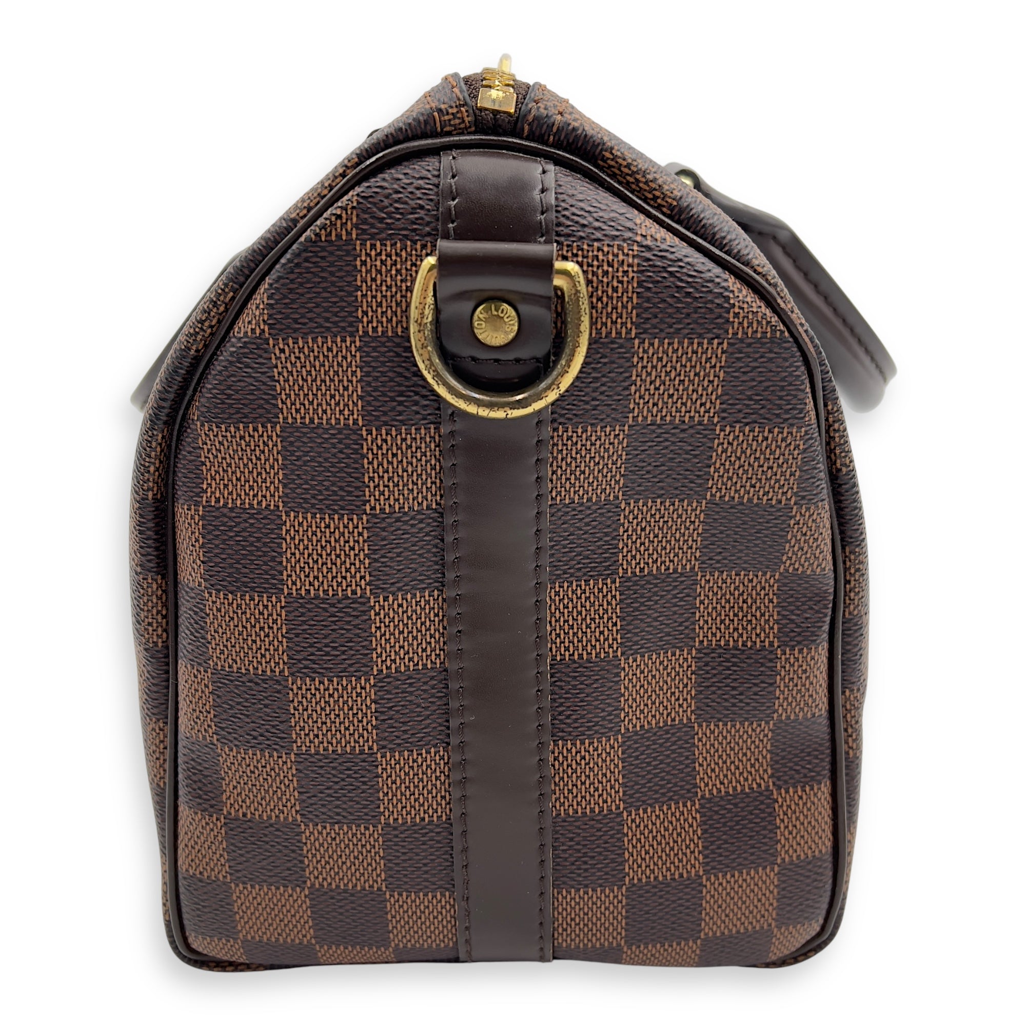 Louis Vuitton Speedy Bandouliere Top Handle Bag Brown in Coated Canvas, Gold hardware_4