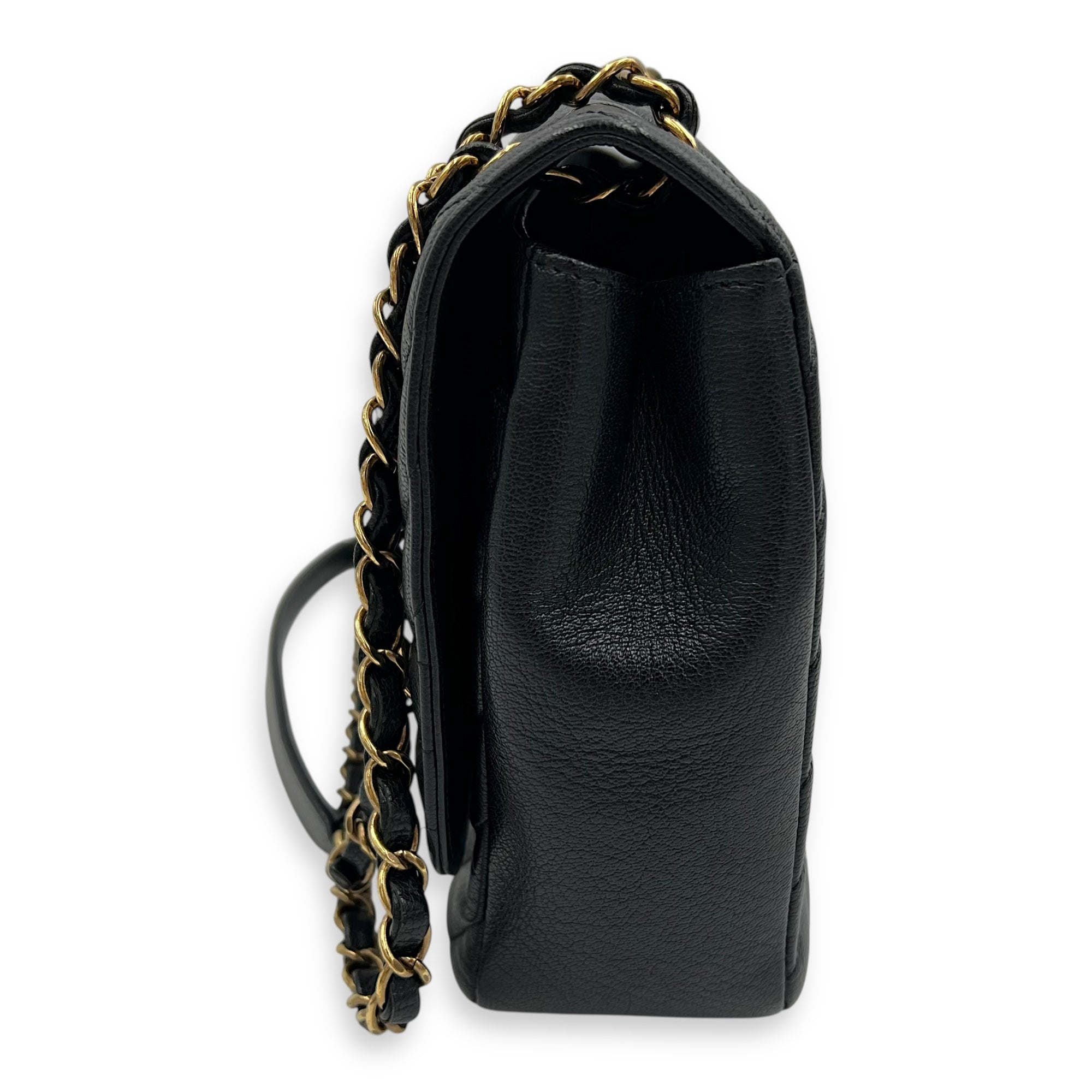 Chanel Diagonal Quilted Shoulder Bag Black in Goat Leather, Gold hardware_4