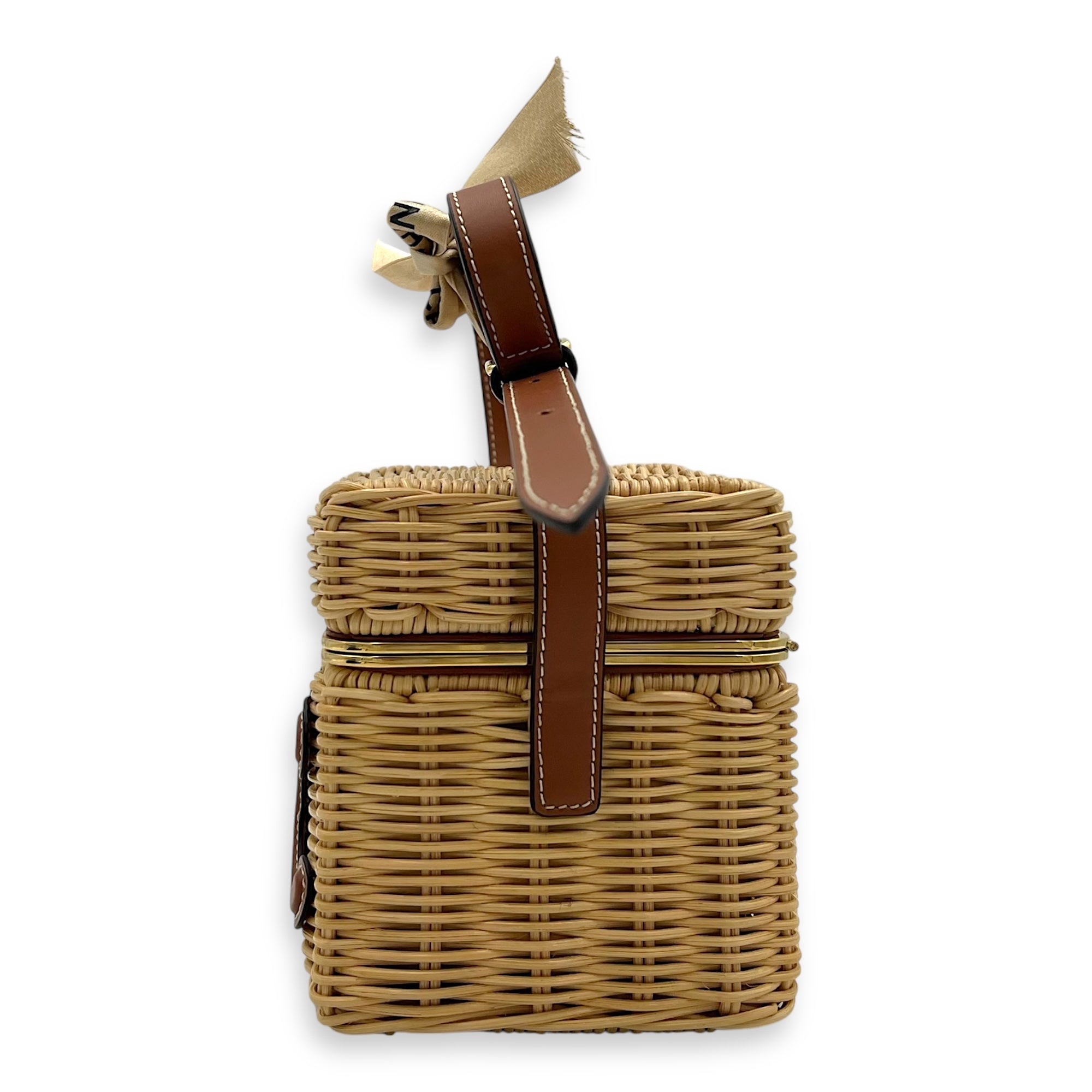 Celine Triomphe Box Shoulder Bag Brown in Rattan, Gold hardware_4