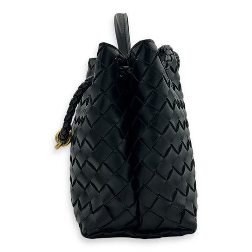 Bottega Veneta Andiamo Small Black Top Handle Bag in Calfskin, Gold hardware_4