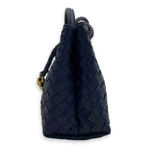 Bottega Veneta Andiamo Small Blue Top Handle Bag in Calfskin, Gold hardware_4