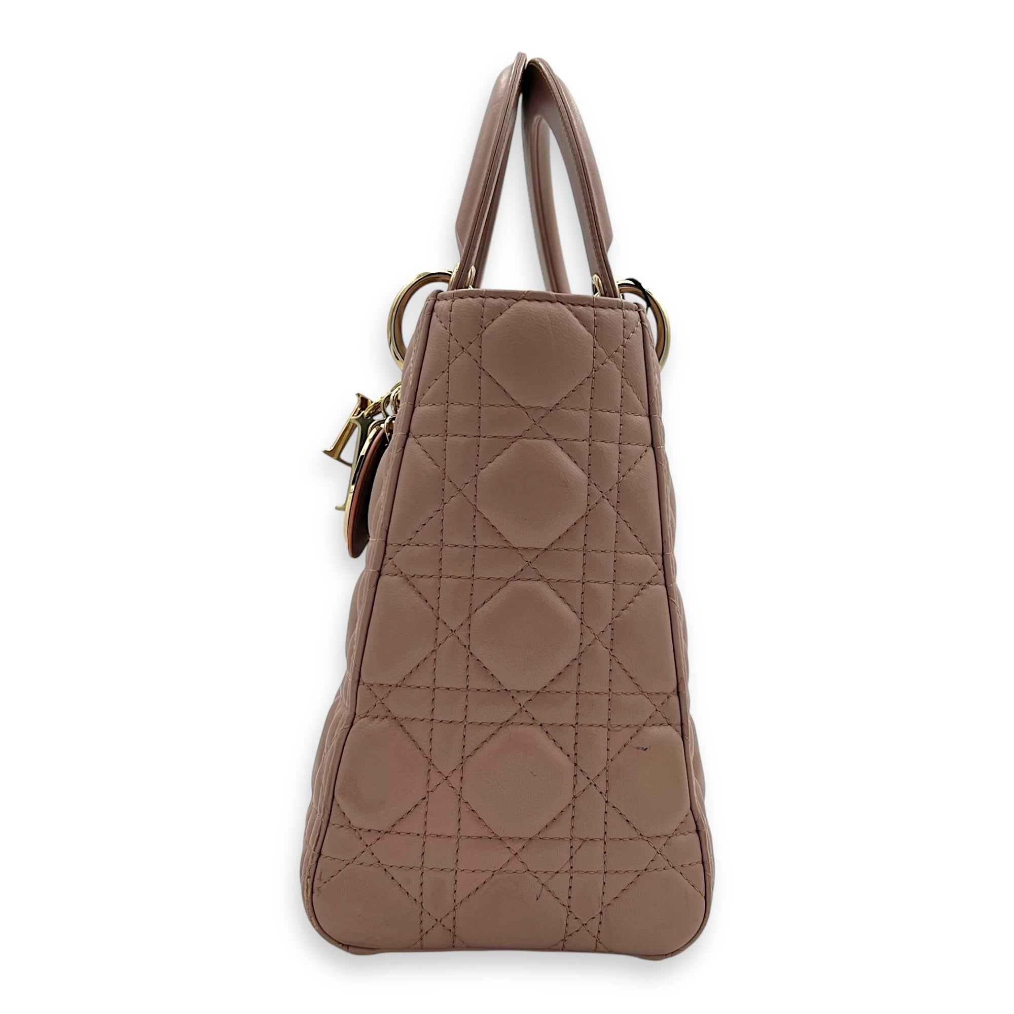 Dior Lady Dior Top Handle Bag Medium Pink in Lambskin, Gold hardware_4